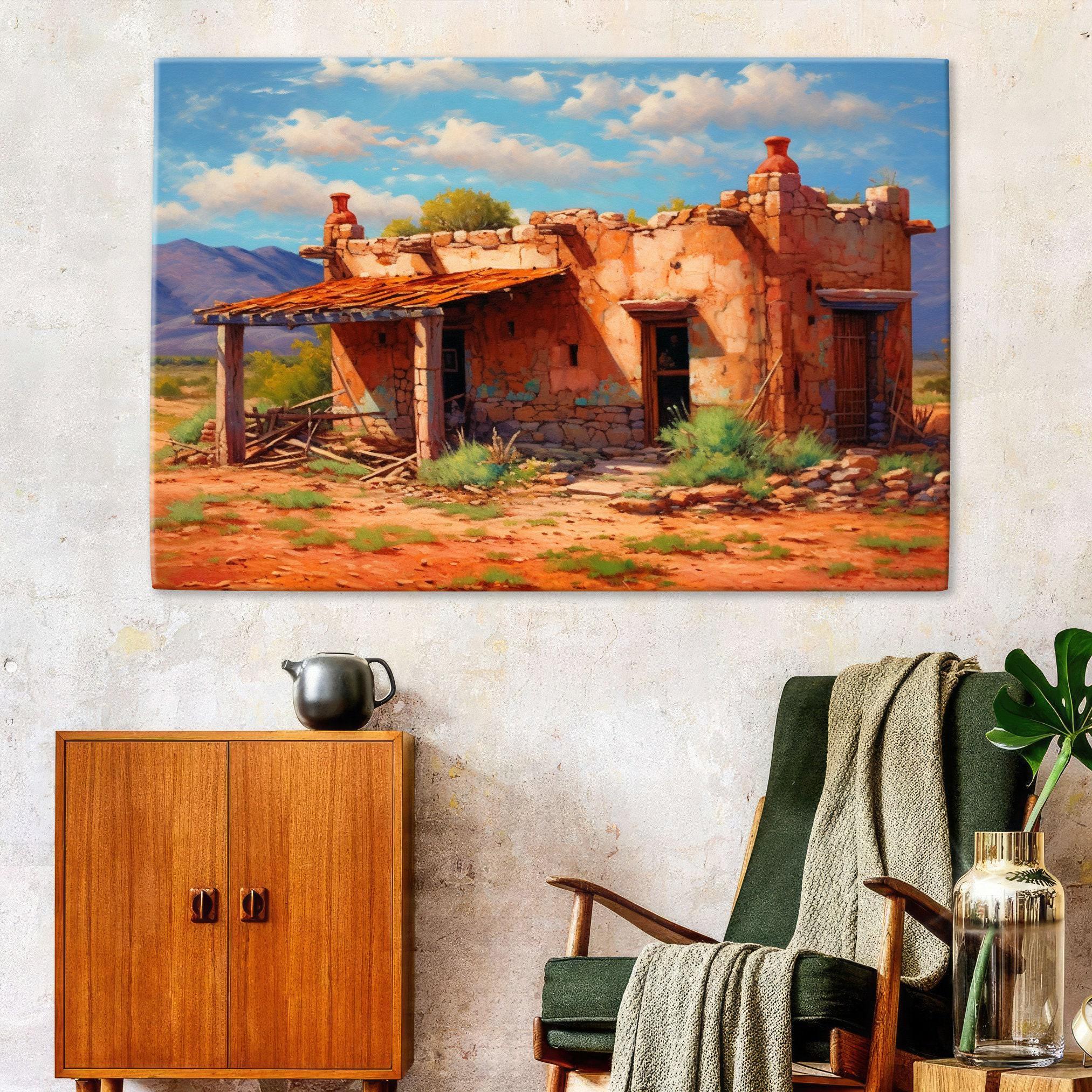 Spanish Adobe Wall Art – Rustic Western Canvas with Vibrant Giclée Print, Ready to Hang