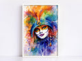 Mardi Gras Masked Woman Watercolor – NOLA Carnival Art, Print on Canvas, Artist Paper, Watercolor Paper, Available in Extra Large Sizes