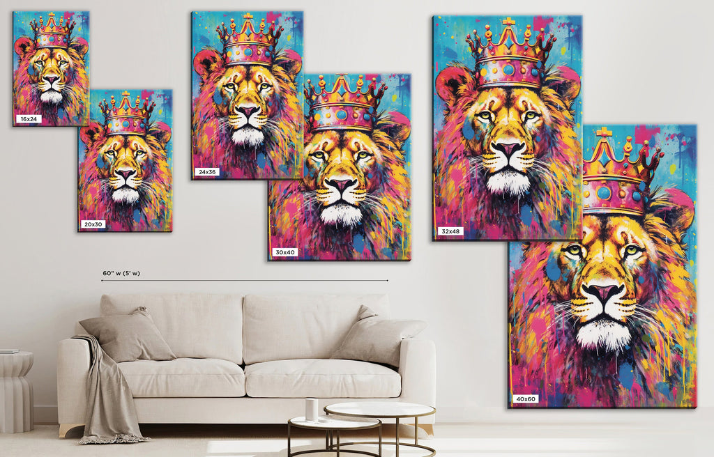 Lion Canvas Print – Large Gallery Wrapped Canvas Wall Art With Crowned Lion Design