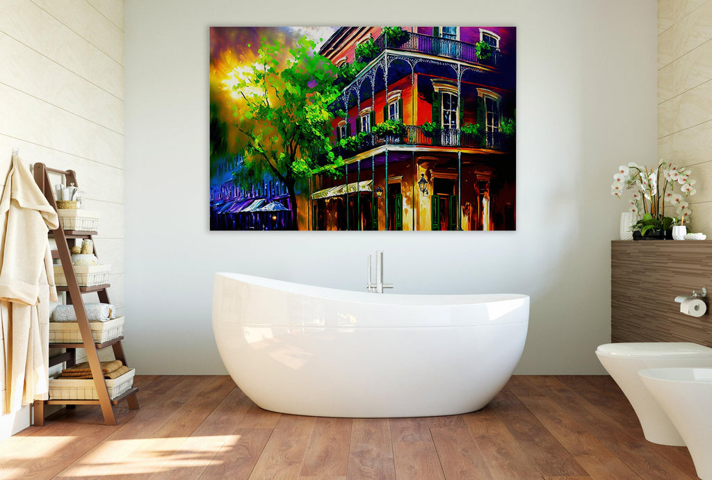 New Orleans Canvas Art – French Quarter Painting | Bourbon Street Balcony Decor