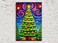 Christmas Canvas Art – Vibrant Color Burst Xmas Tree Painting on Gallery Wrapped Canvas