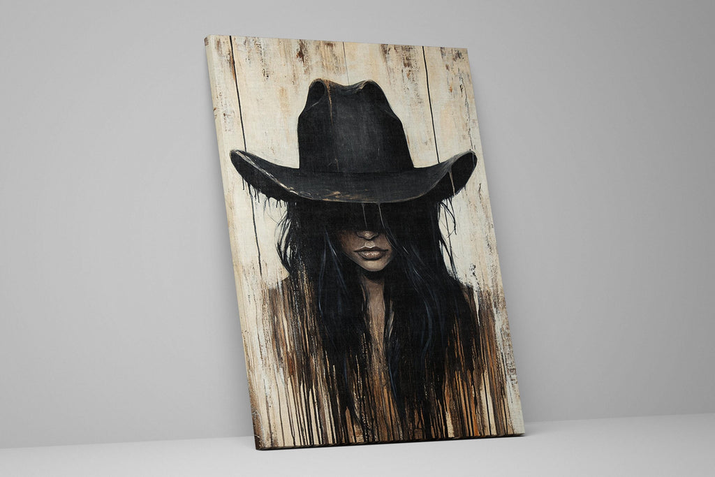 a painting of a woman wearing a cowboy hat