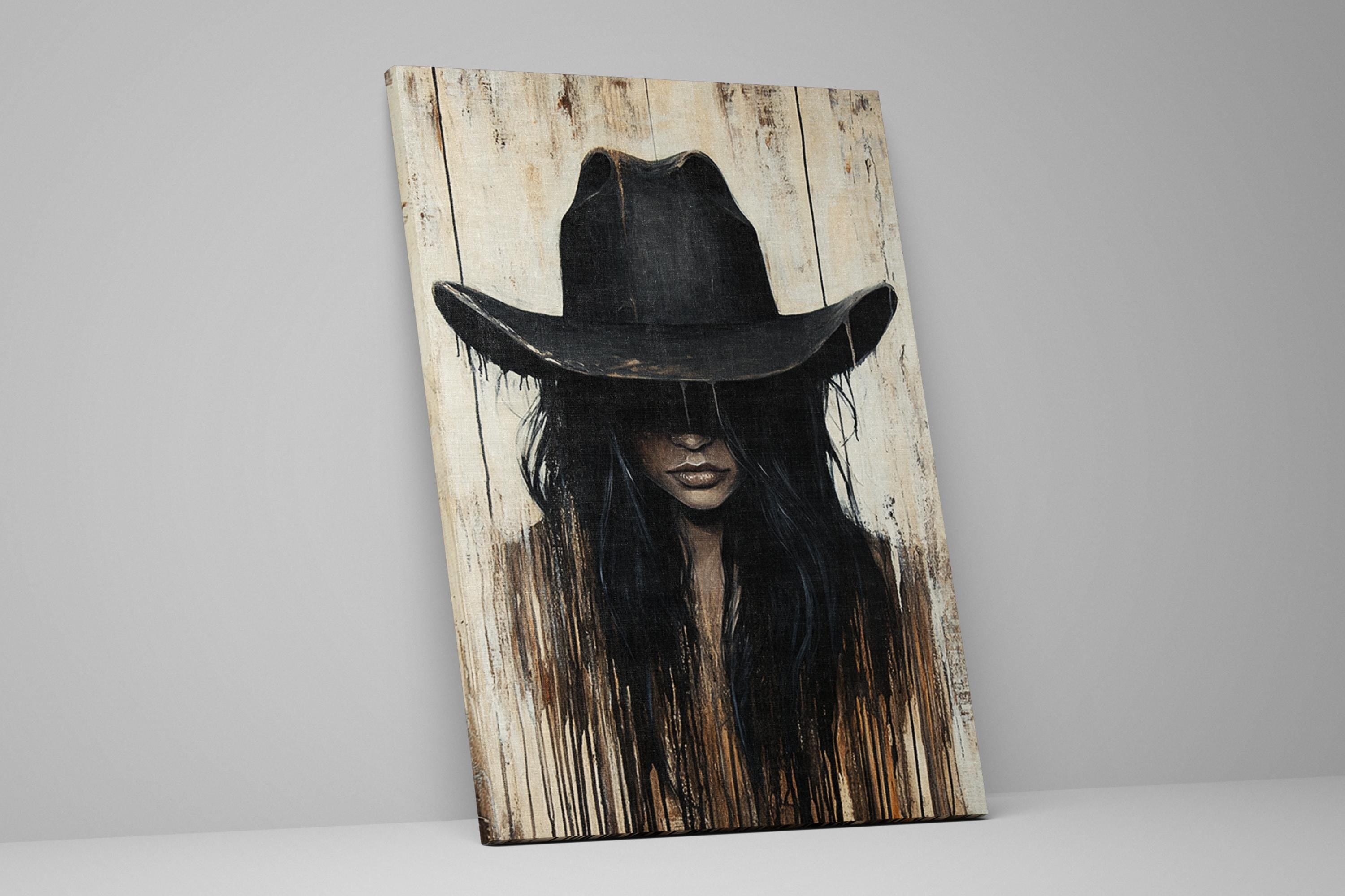 a painting of a woman wearing a cowboy hat