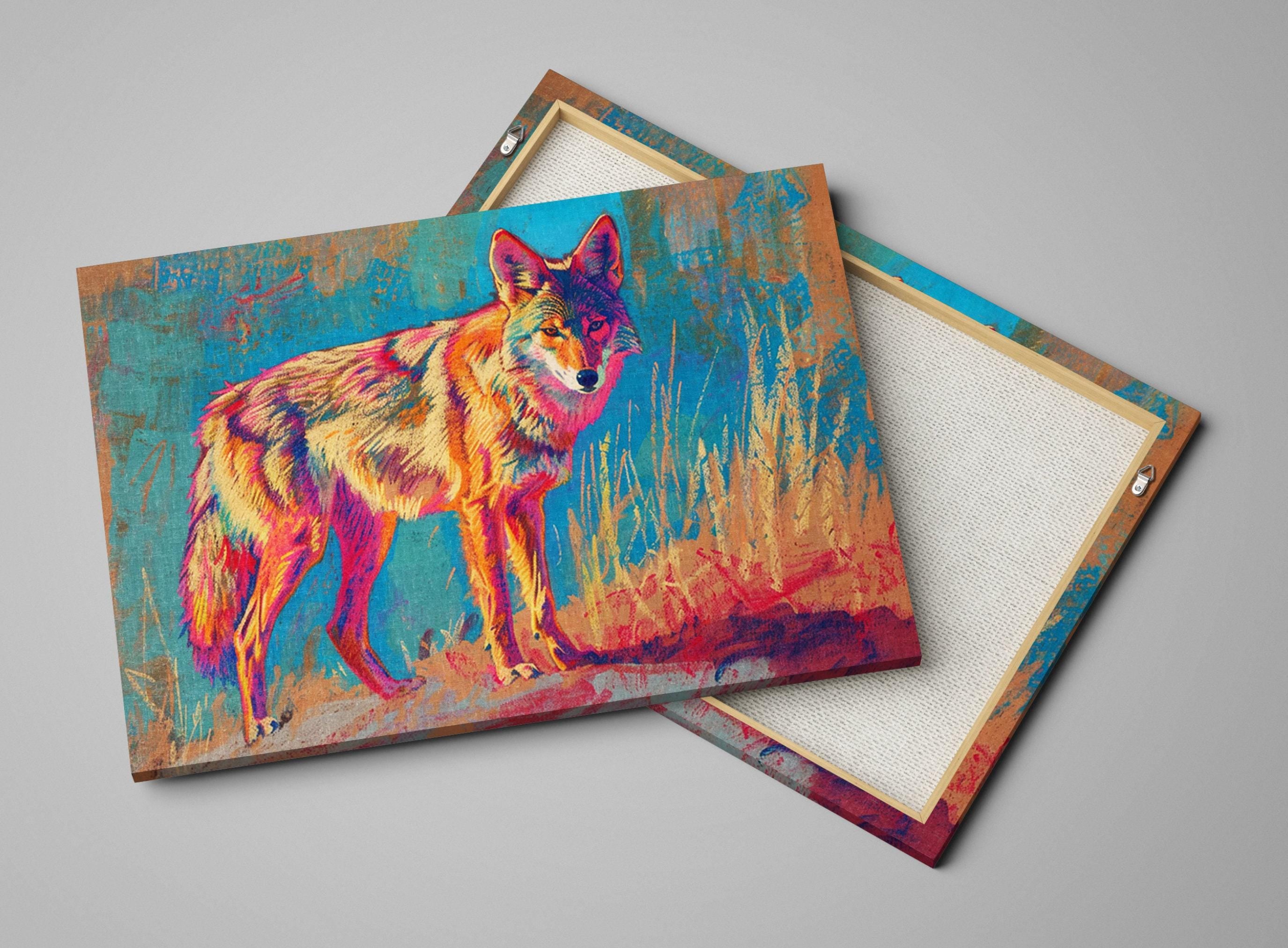 Vibrant Coyote Art – Large Canvas Wall Art, Gallery Wrapped, Ready to Hang