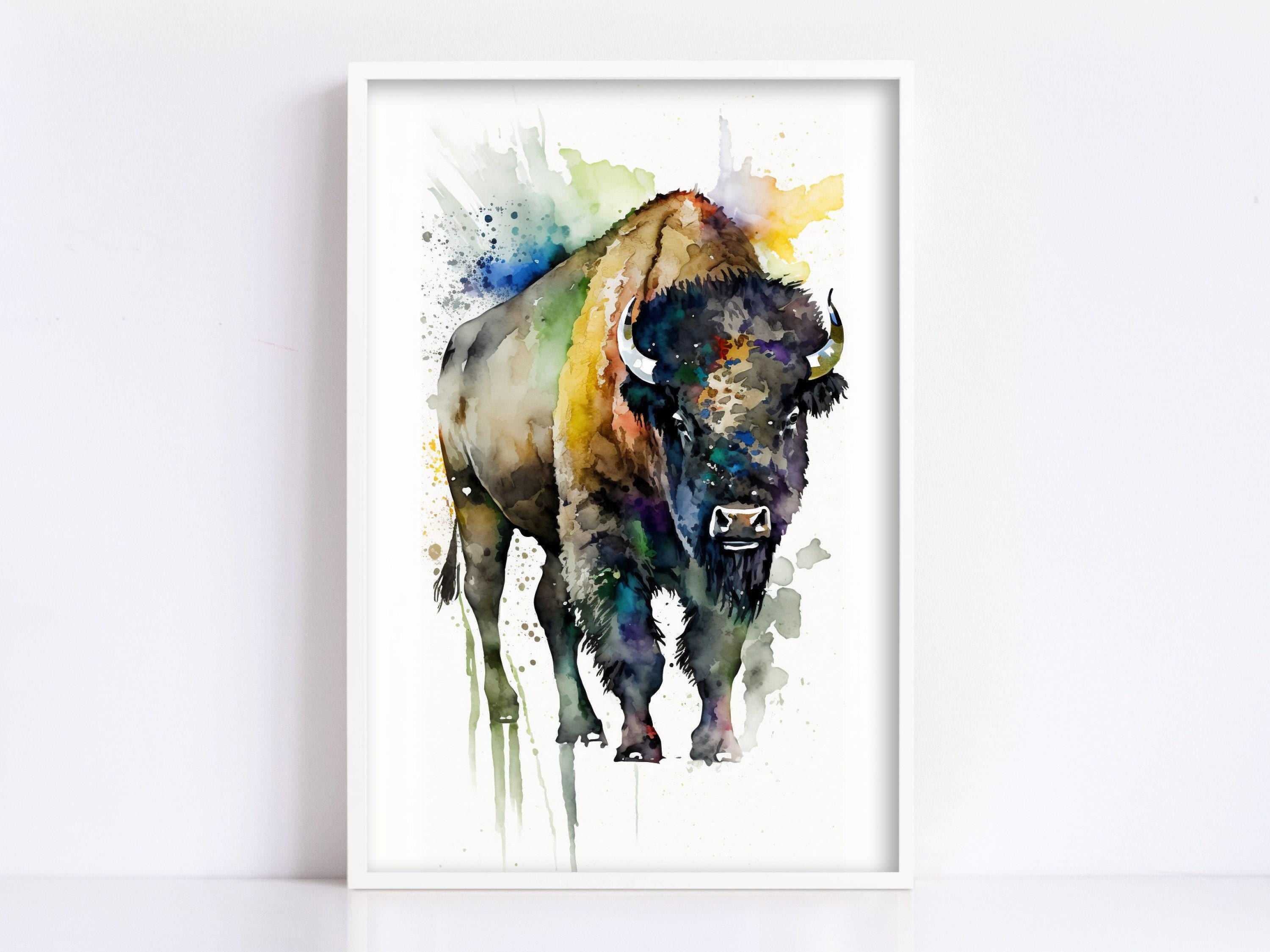 Nature's Strength: Bison Watercolor Wall Art Print, Giclee Print on Canvas, Artist Paper, Watercolor Paper, Available in Extra Large Sizes