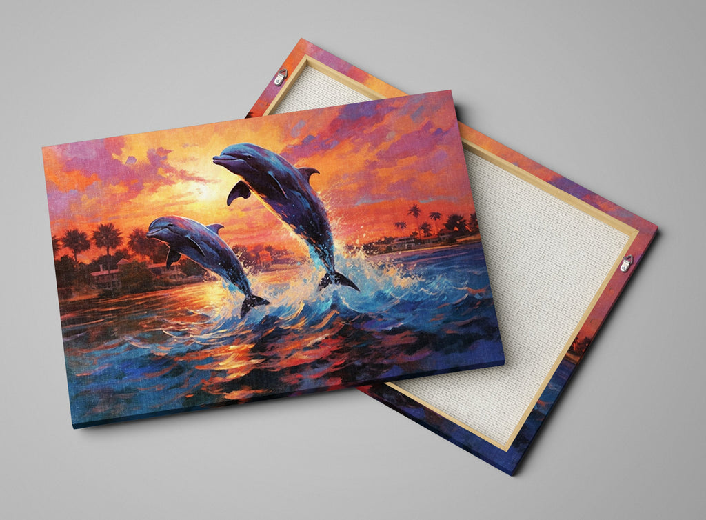 Dolphin Wall Art – Large Canvas Print of Dolphins Swimming, Marine Life Decor