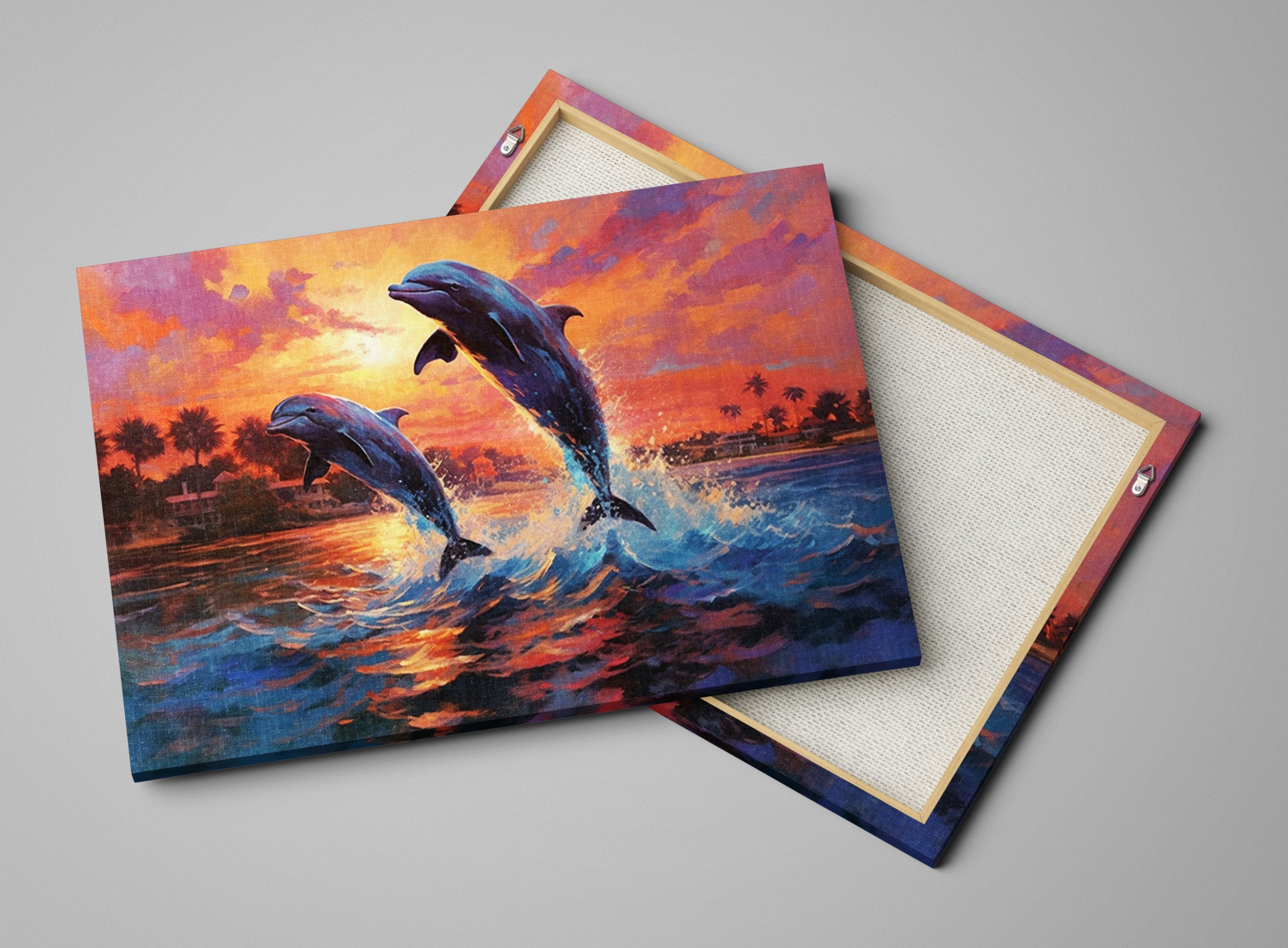 Dolphin Wall Art – Large Canvas Print of Dolphins Swimming, Marine Life Decor