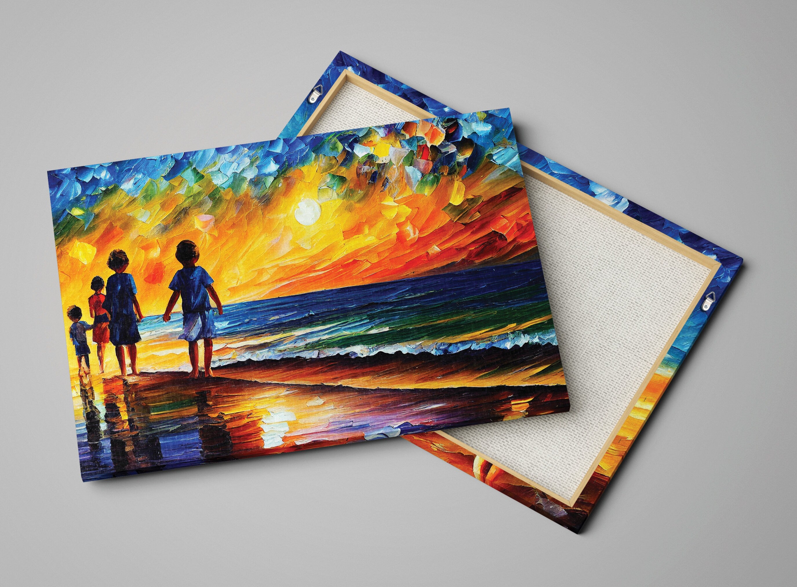 Kids Canvas Print – Vibrant Beach Oil Painting Reproduction | Colorful Wall Art