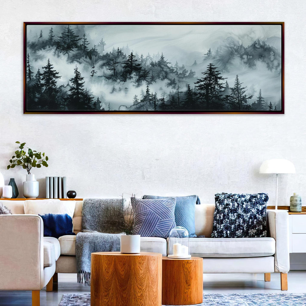 a living room filled with furniture and a painting on the wall