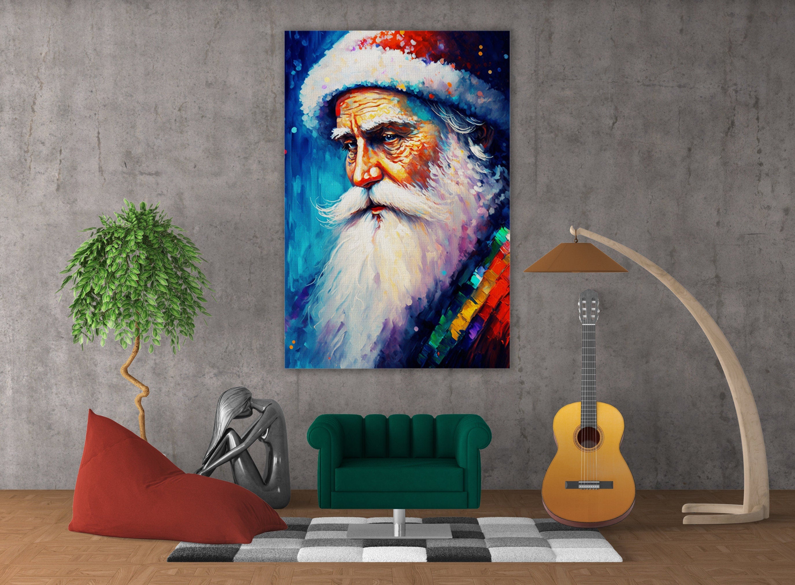 Santa Claus Wall Art - Christmas Canvas Print With Wooden Frame & Scratch Resistant Coating