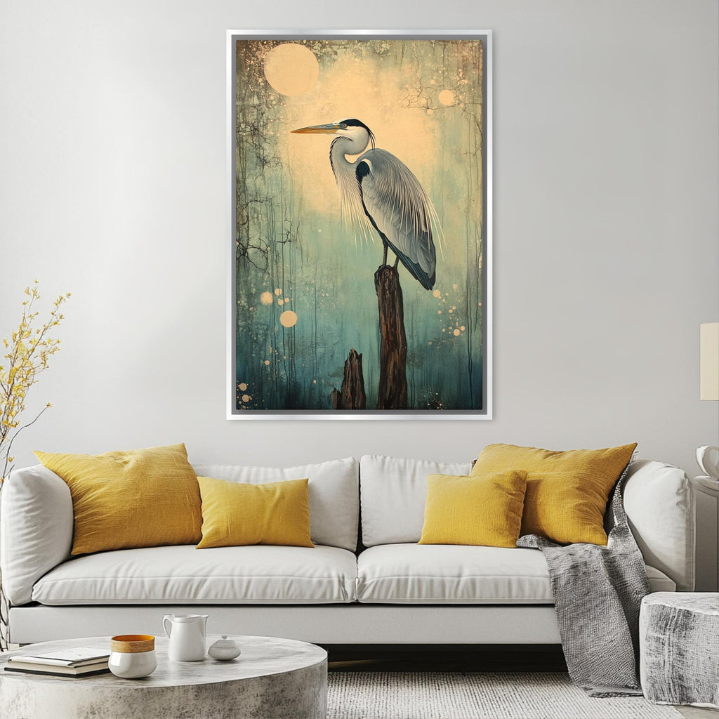a living room with a couch and a painting on the wall