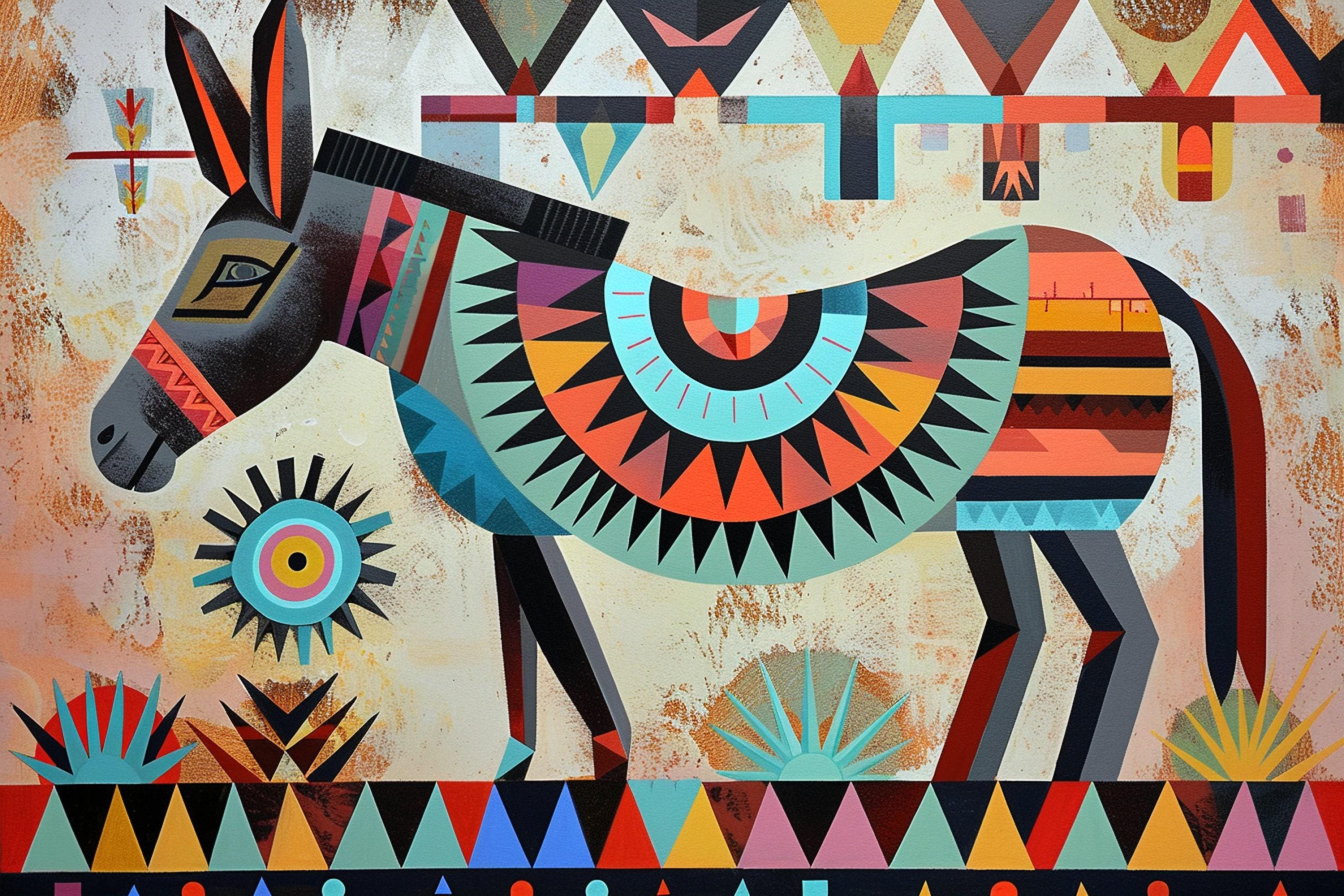 Tribal Donkey Portrait - Southwest Donkey Art on Large Gallery Wrapped Canvas