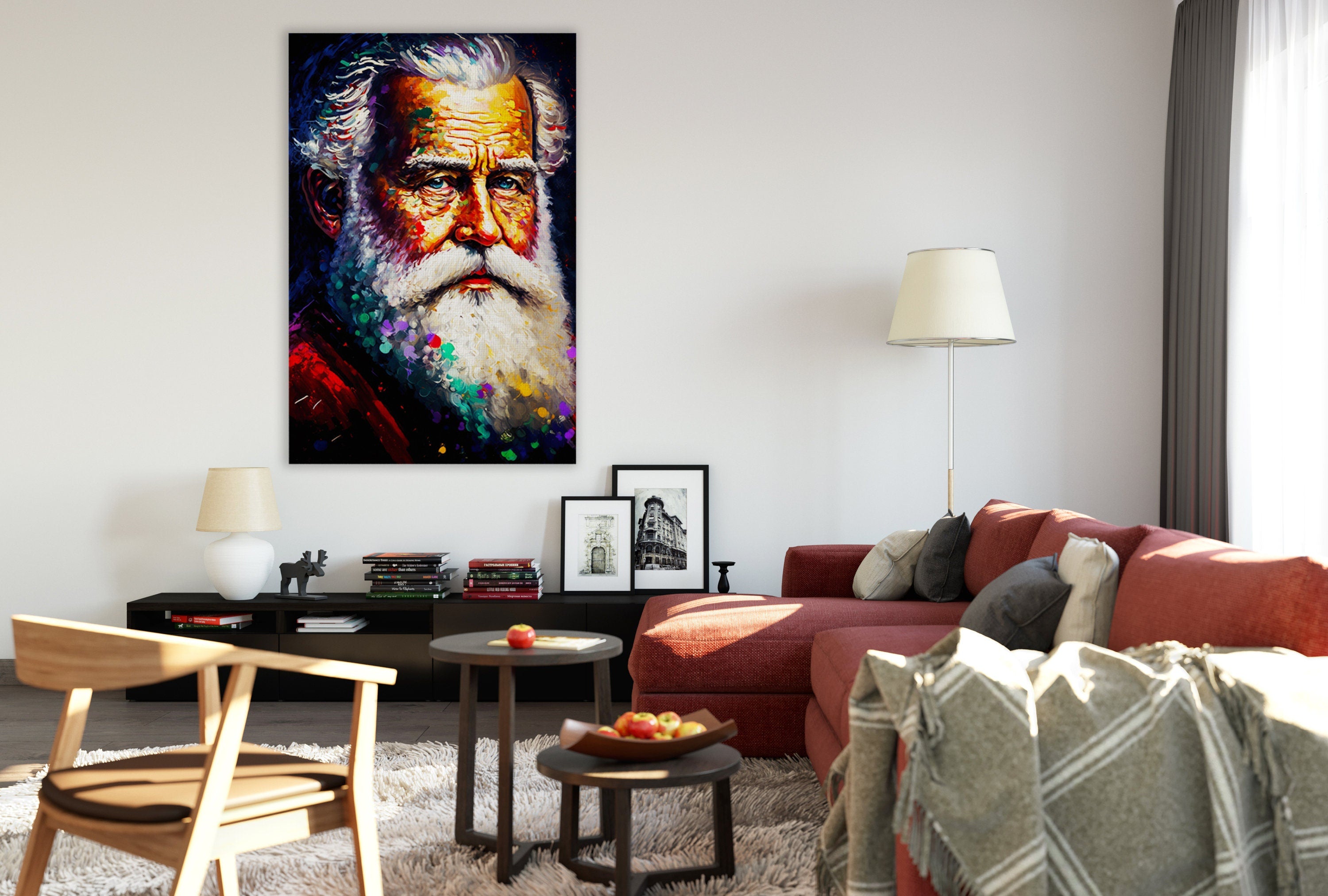 Santa Portrait Canvas - Old Saint Nick Painting | Holiday Wall Art Decor