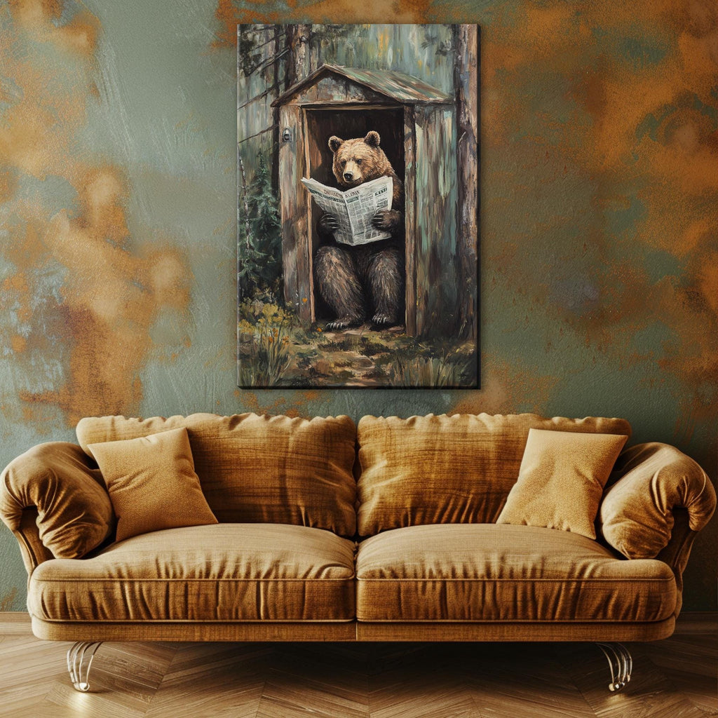 a painting of a bear reading a newspaper