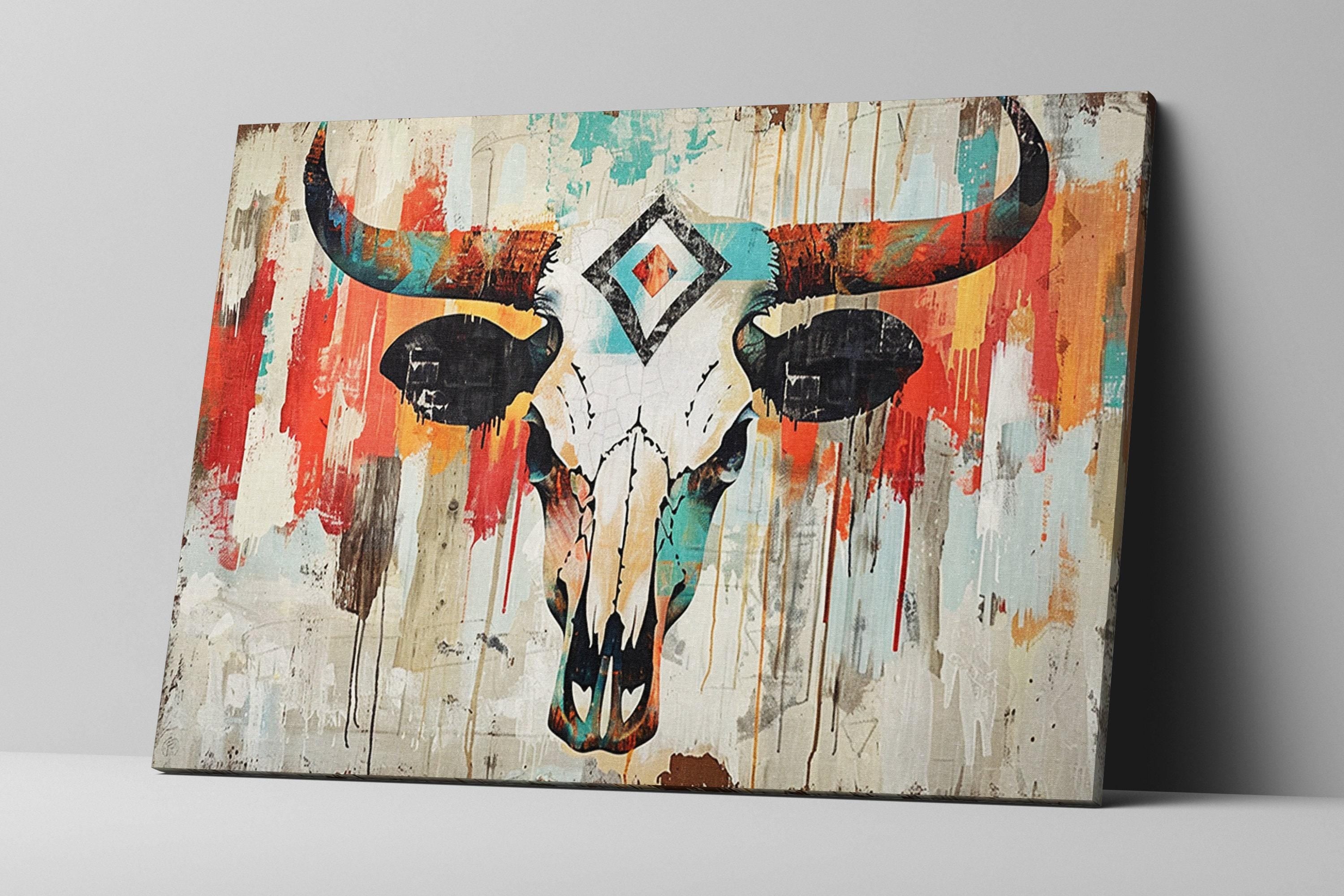 Cowboy Cow Skull Art - Rustic Wall Art | Large Canvas Print, Texas Home Decor