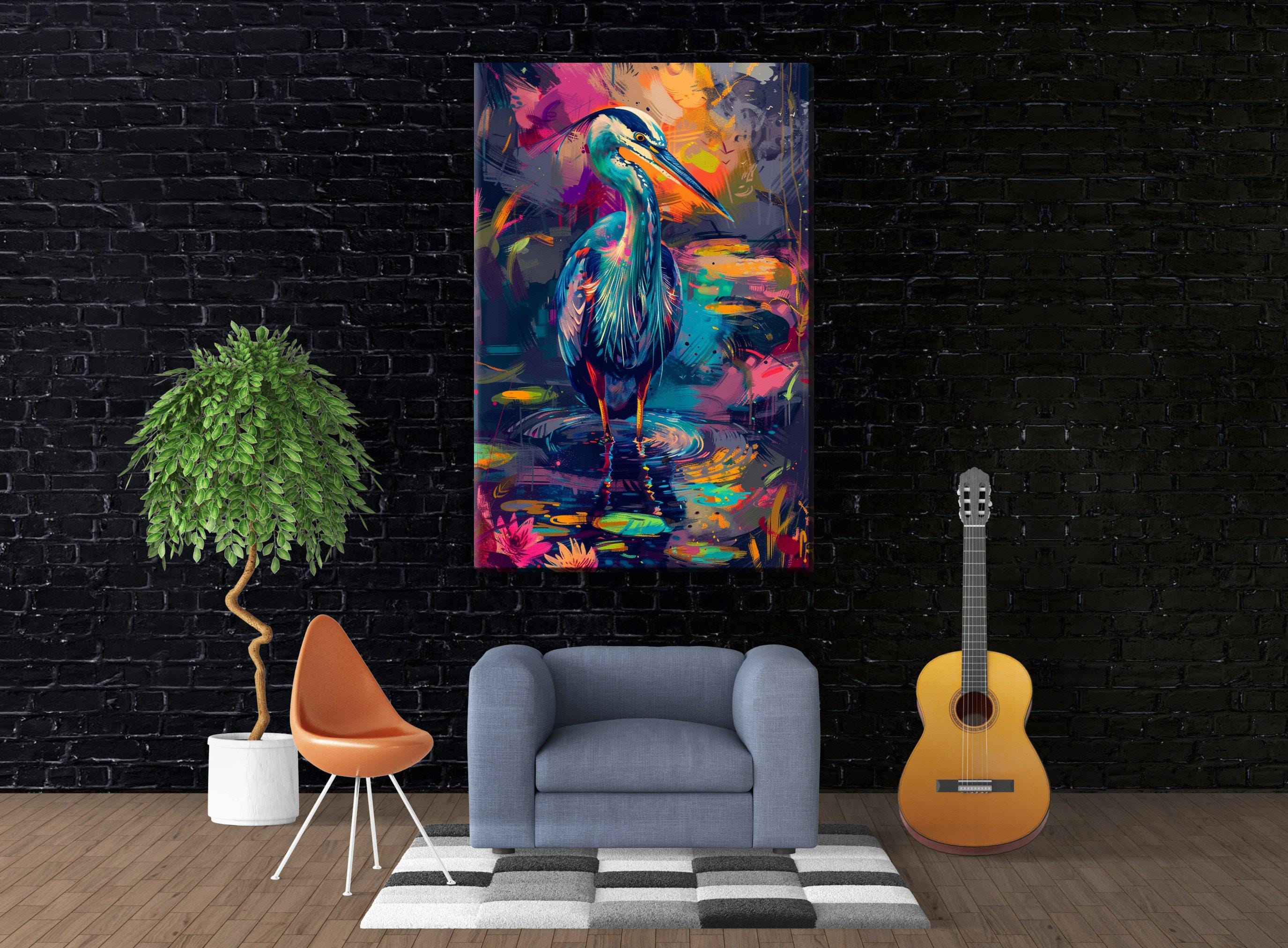 Blue Heron Canvas Art – Vibrant Wetlands Decor | Large Gallery Wrapped Canvas Print