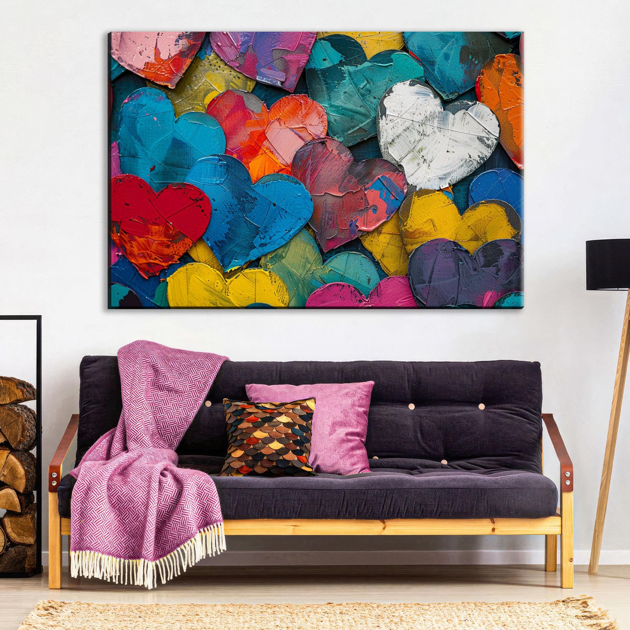 Colorful Heart Canvas - Large Canvas Prints | Vibrant Heart Painting, Ready to Hang Art