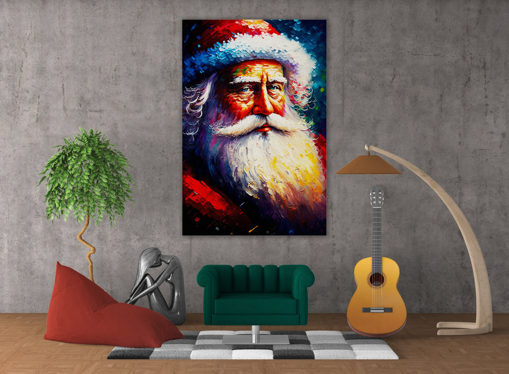 Christmas Canvas Print - Santa Claus Painting With Wooden Frame & Scratch Resistant Coating