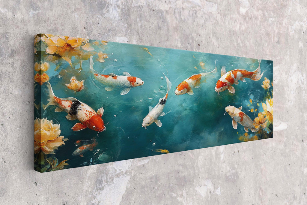 a group of koi fish swimming in a pond
