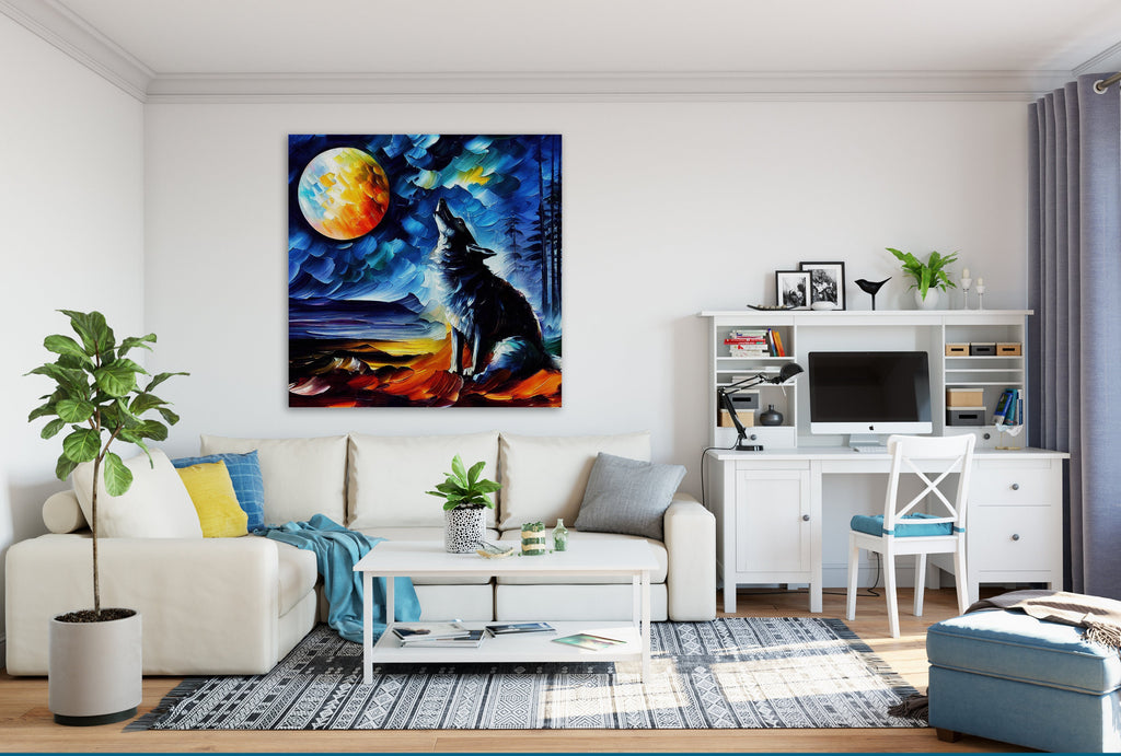 Wolf Canvas Print - Vibrant Howling Wolf Art on Wood Frame Canvas