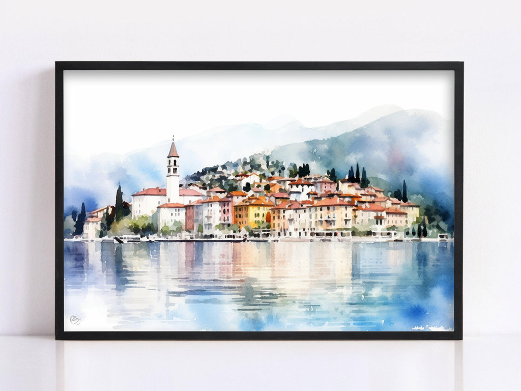 Lake Como Serenity: Bellagio Italy Watercolor Art, Giclee Print on Canvas, Artist Paper, Watercolor Paper, Available in Extra Large Sizes