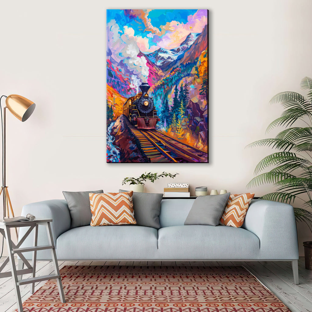 Train Canvas Art - Industrial Colorful Pop Art Canvas | Gallery Wrapped, Ready to Hang