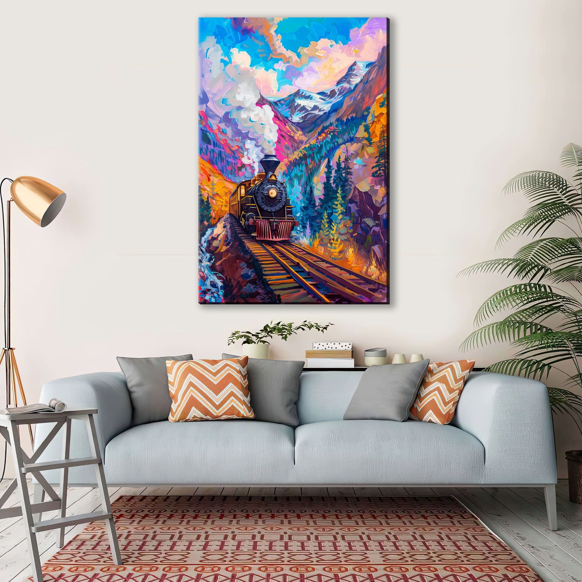 Train Canvas Art - Industrial Colorful Pop Art Canvas | Gallery Wrapped, Ready to Hang