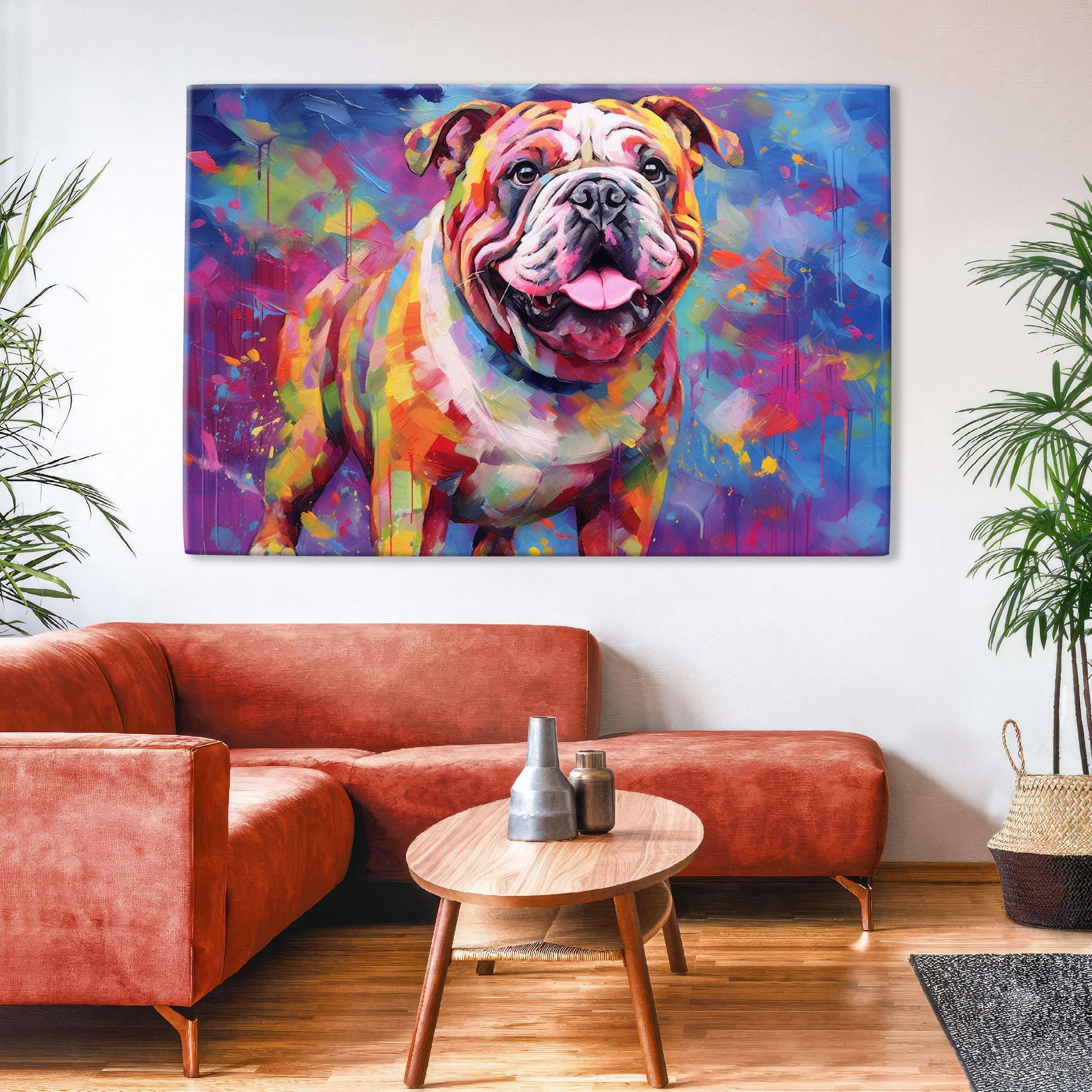 English Bulldog Canvas Art – Colorful Bulldog Wall Art With Fade Resistant Ink