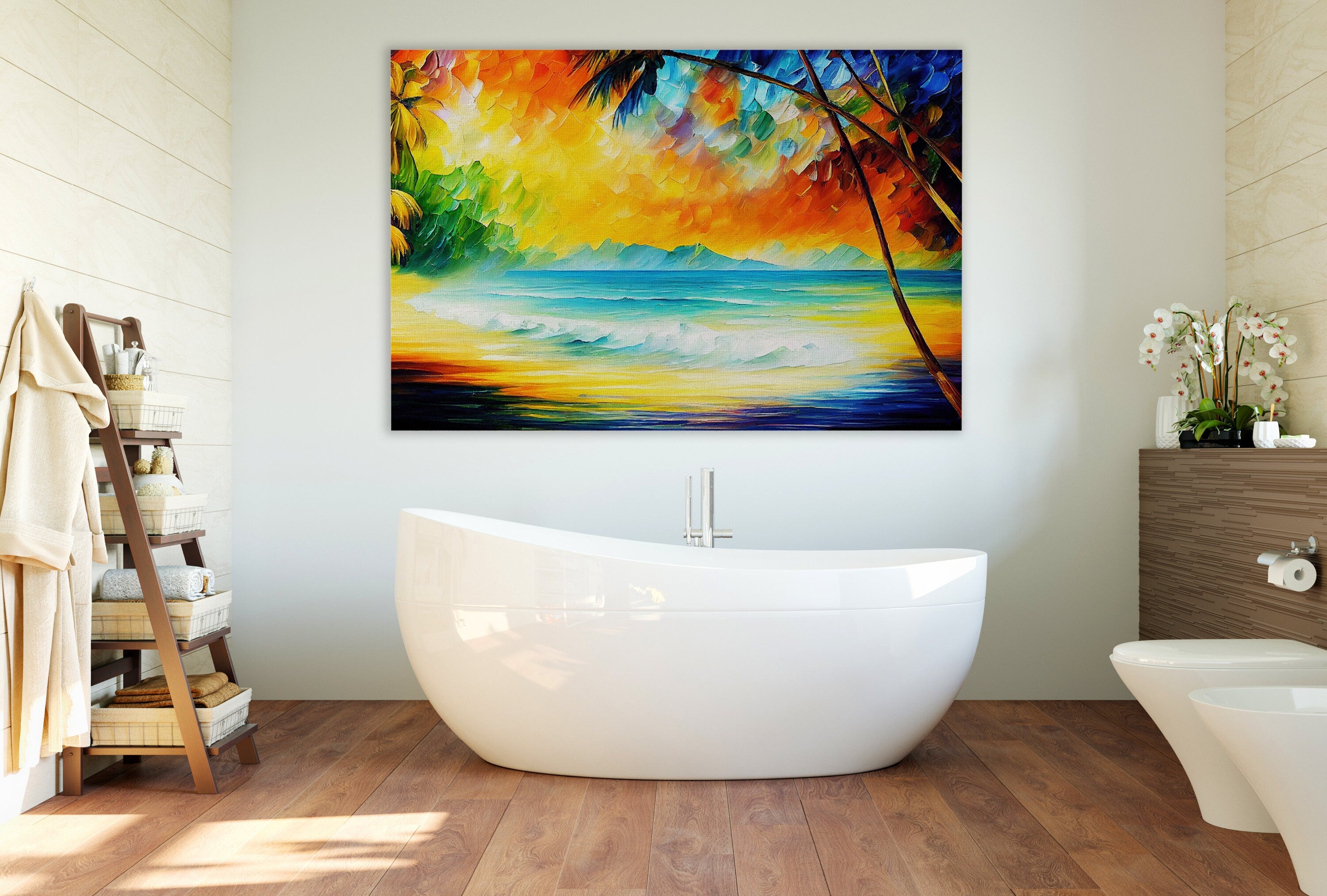 Beach Canvas Art - Vibrant Tropical Wall Canvas With Wooden Frame | Gallery Ready