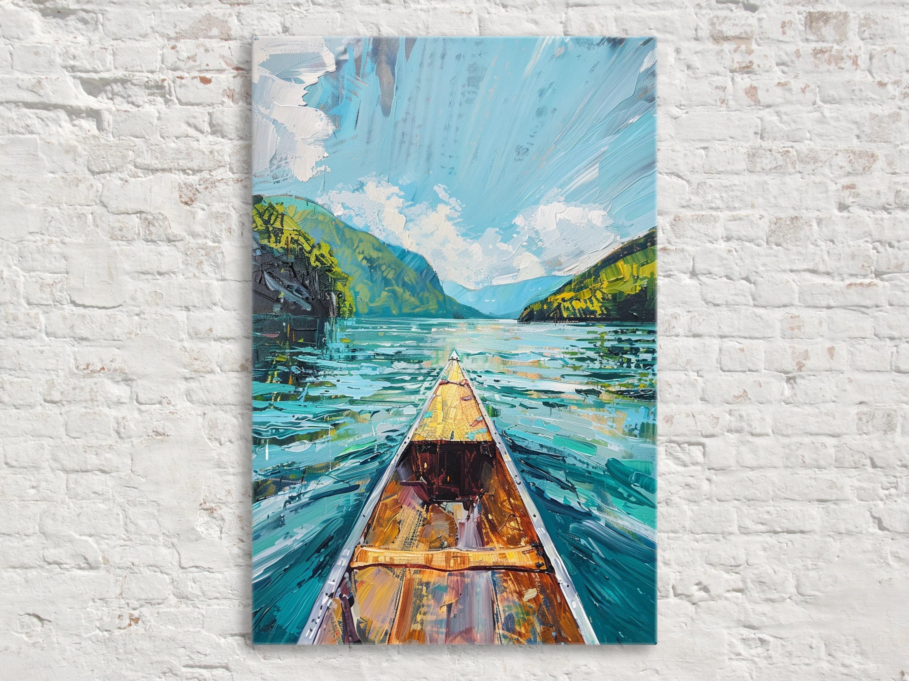 Canoe Wall Art – Rustic River Canvas Print | Large Gallery Wrapped Nature Artwork