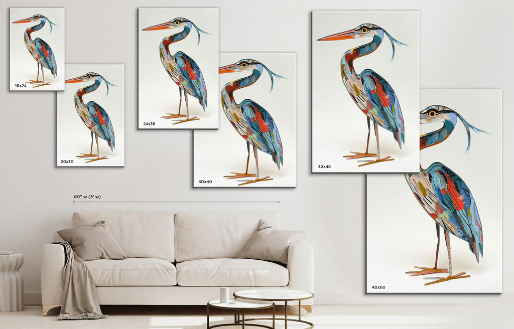 Blue Heron Wall Art – Funny Blue Heron Collage on Gallery Wrapped Canvas, Ready to Hang