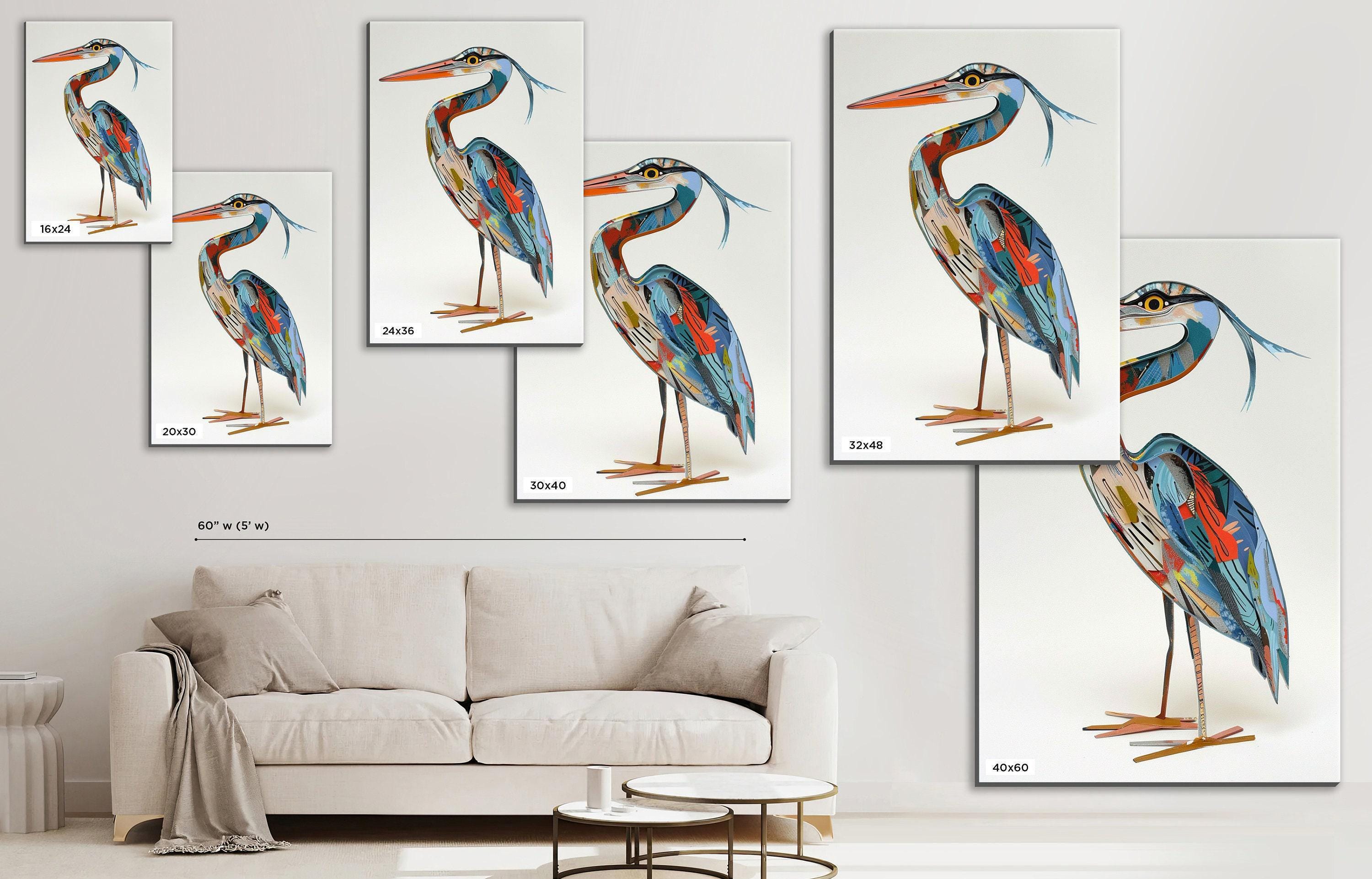 Blue Heron Wall Art – Funny Blue Heron Collage on Gallery Wrapped Canvas, Ready to Hang