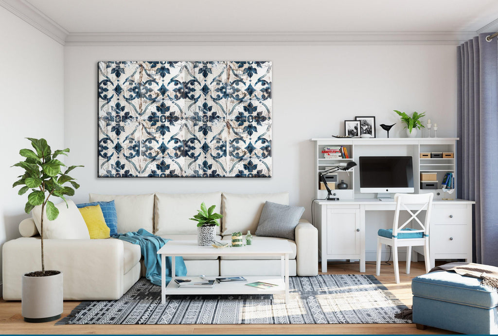 Modern Farmhouse Wall Art – Rustic Tile Art on Extra Large Gallery Wrapped Canvas