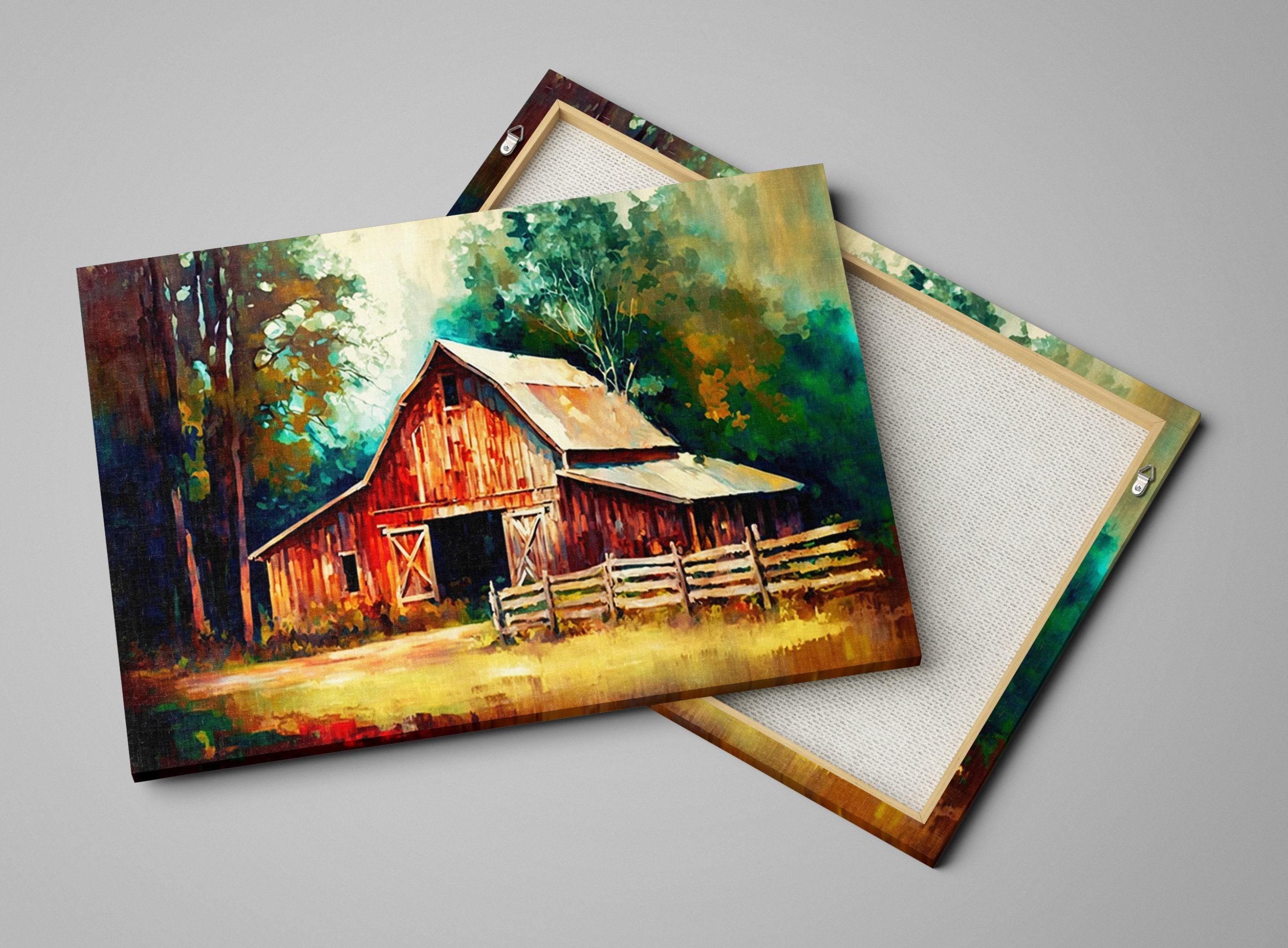 Farmhouse Canvas Art - Large Canvas Print | Rustic Style Art with Old Red Barn
