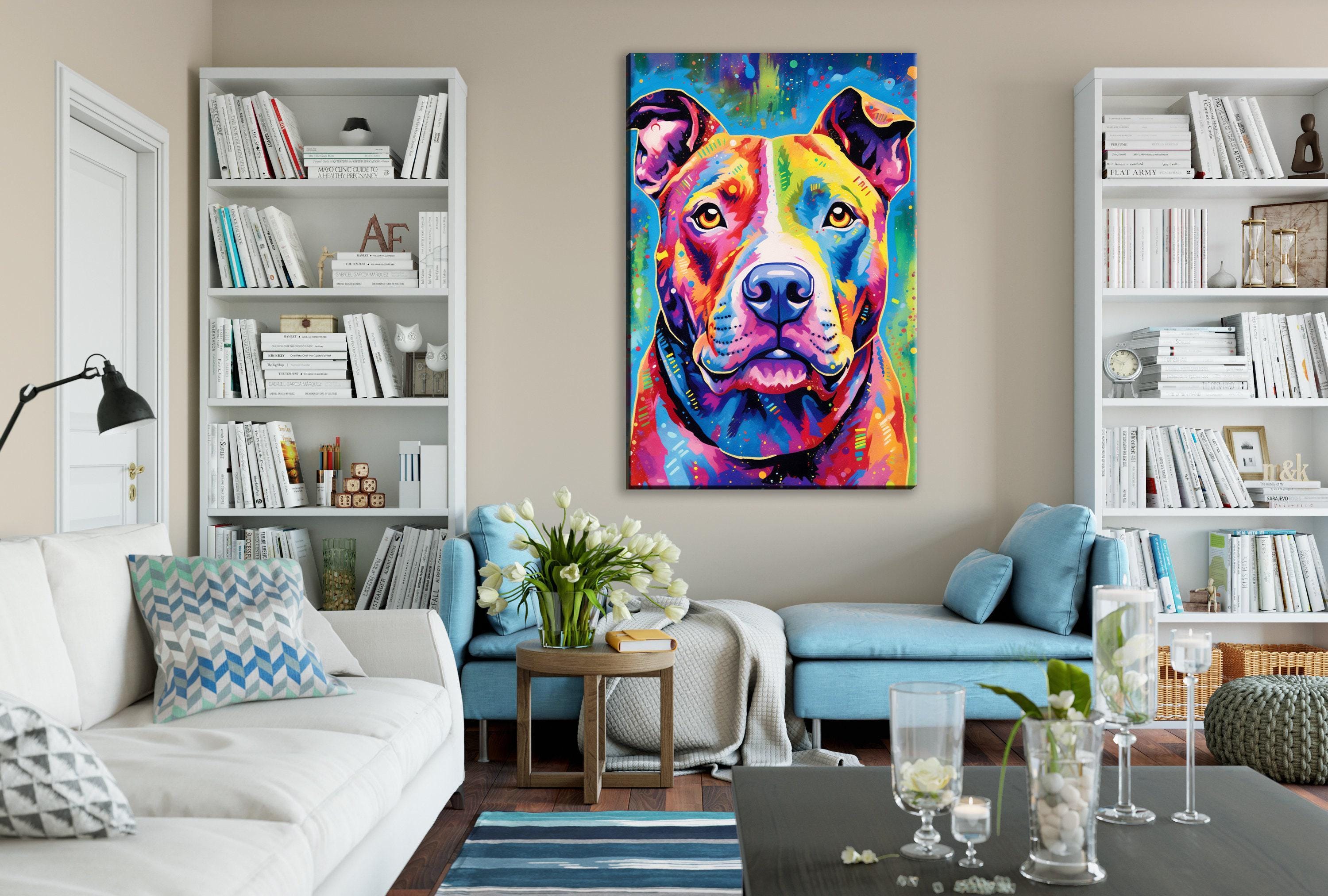 Pitbull Canvas Print – Large Dog Portrait on Artist Grade Canvas with Real Wood Frame