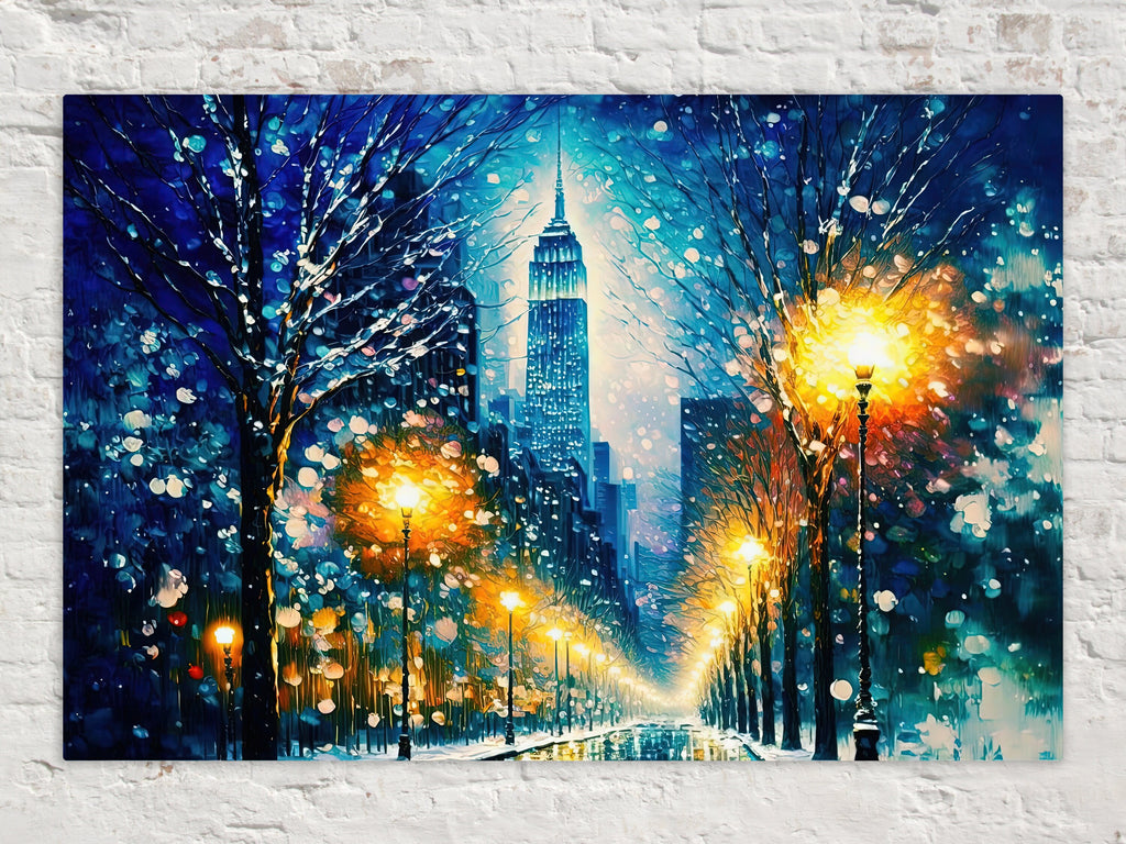 NYC Snow Canvas Print - Vibrant Winter City Artwork on Gallery Ready Canvas