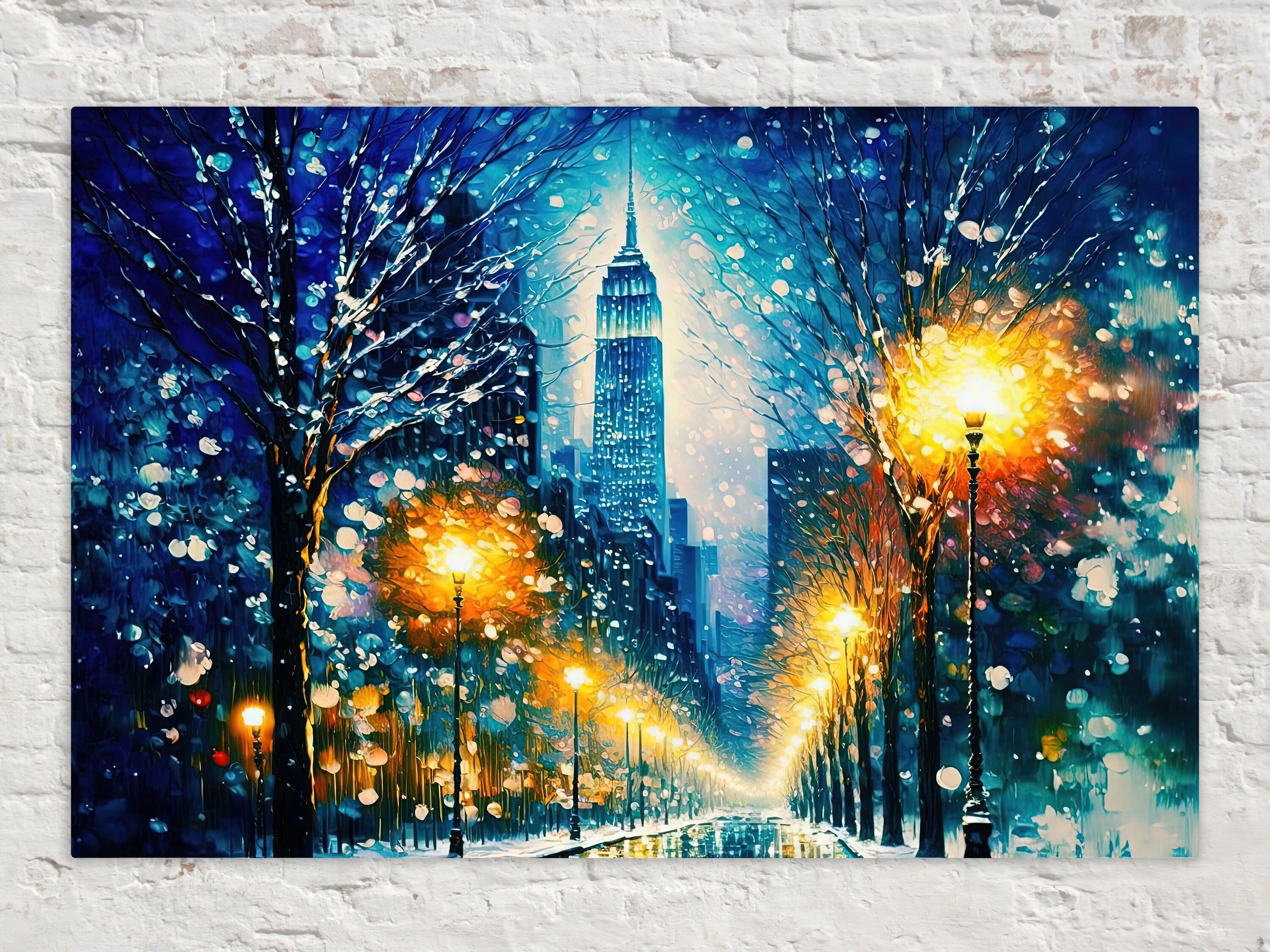 NYC Snow Canvas Print - Vibrant Winter City Artwork on Gallery Ready Canvas