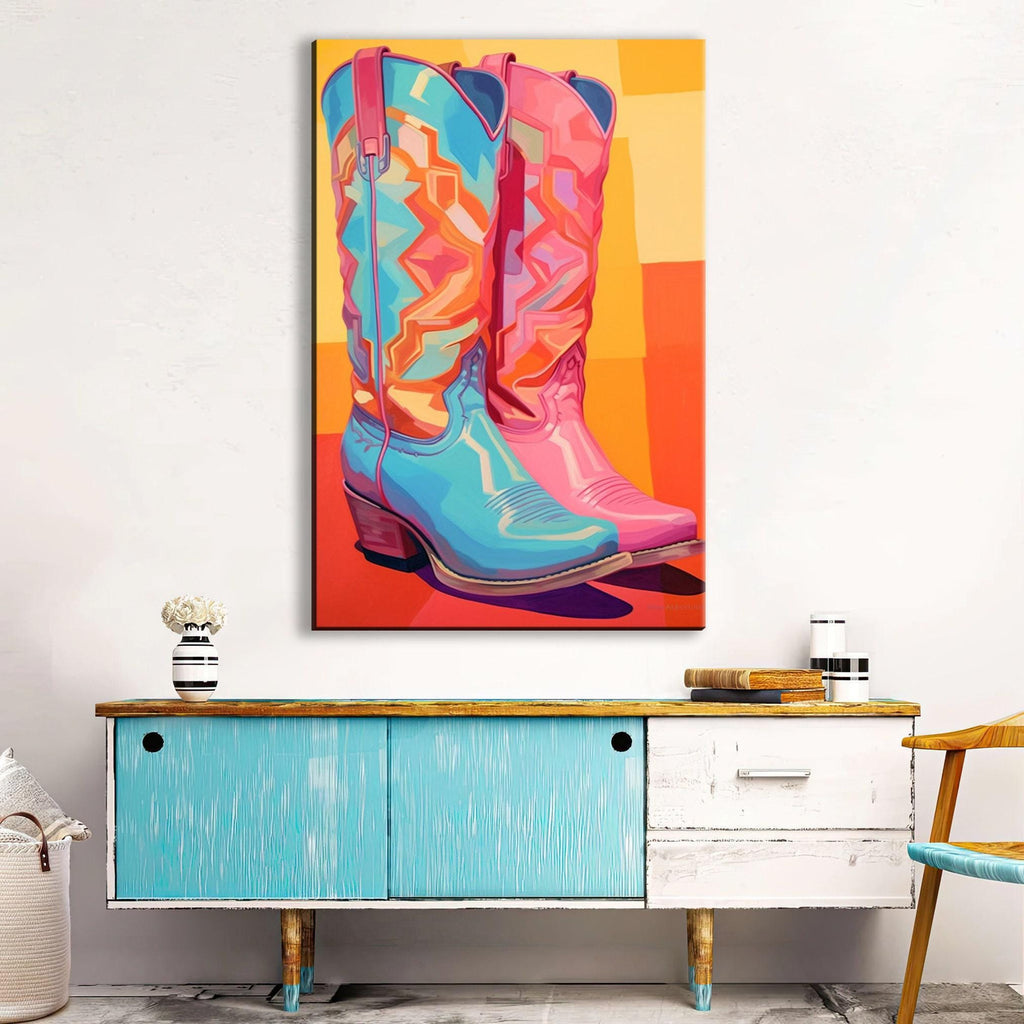 Cowboy Boots Canvas - Vibrant Western Wall Art | Ladies Pink Cowboy Boots, Gallery Wrapped