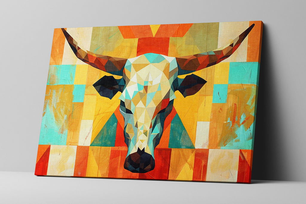 Mid Century Modern Wall Art – Cow Skull Canvas, Gallery Wrapped, Ready to Hang