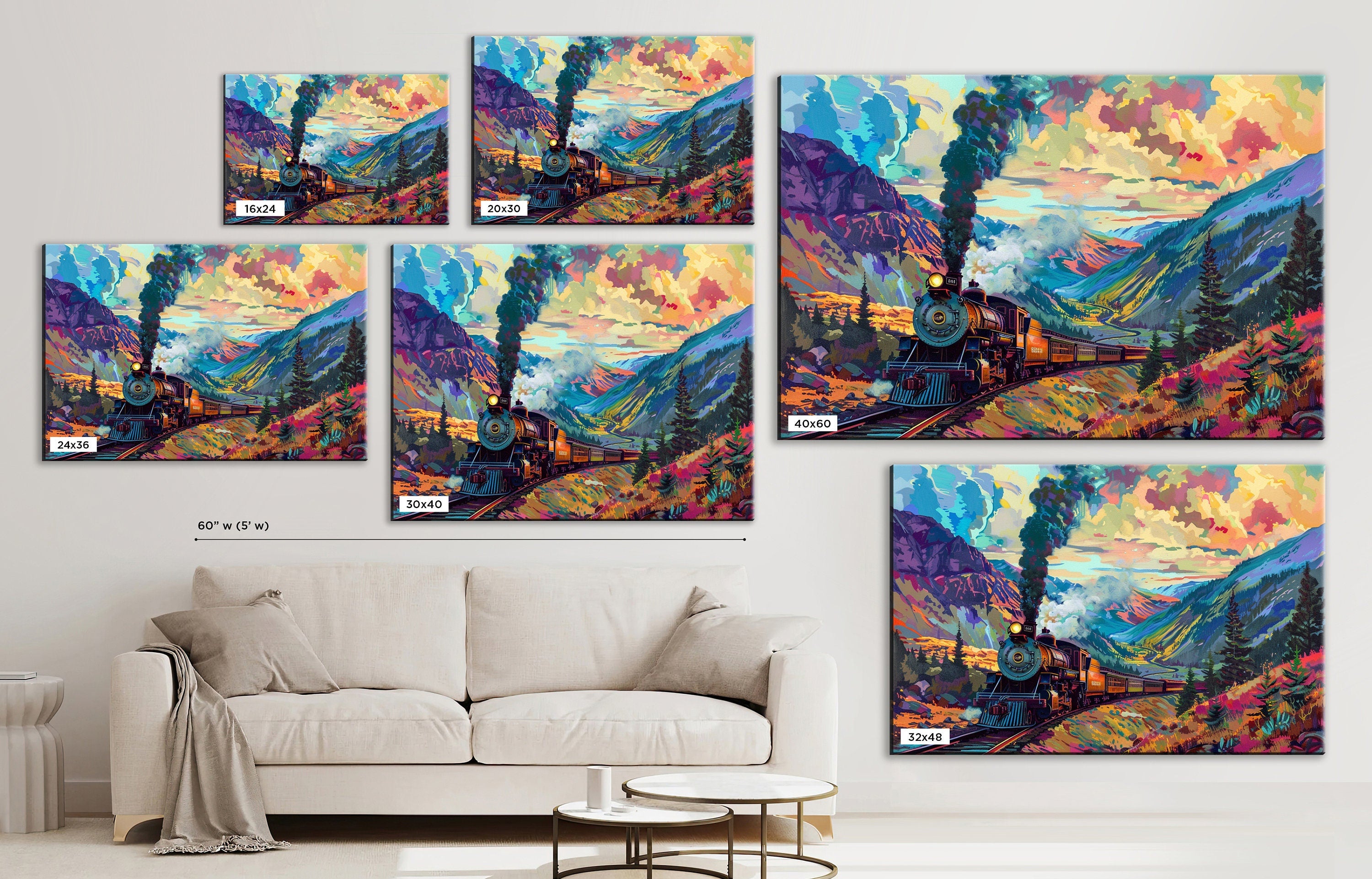 Train Wall Decor | Large Canvas Prints of Classic Train Scene with Durable UV Coating