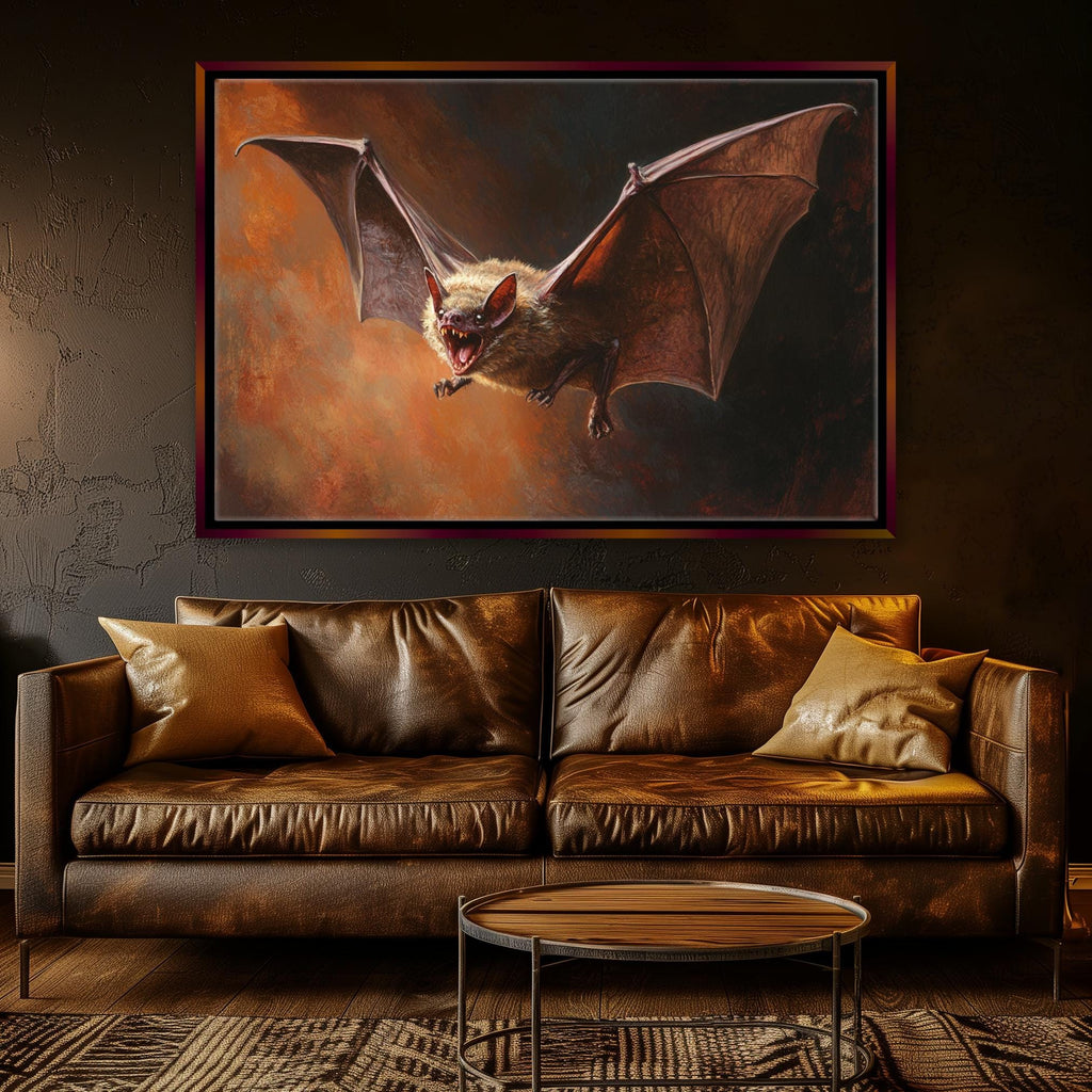 Flying Bat Canvas | Dark Academia Art - Extra Large Framed Wall Art, Ready to Hang