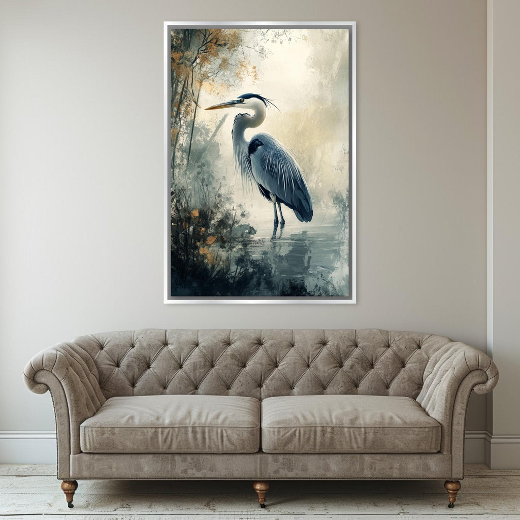 a painting of a bird on a wall above a couch