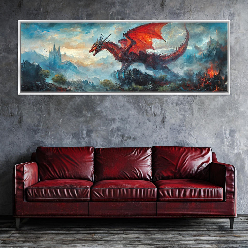 a living room with a couch and a painting on the wall