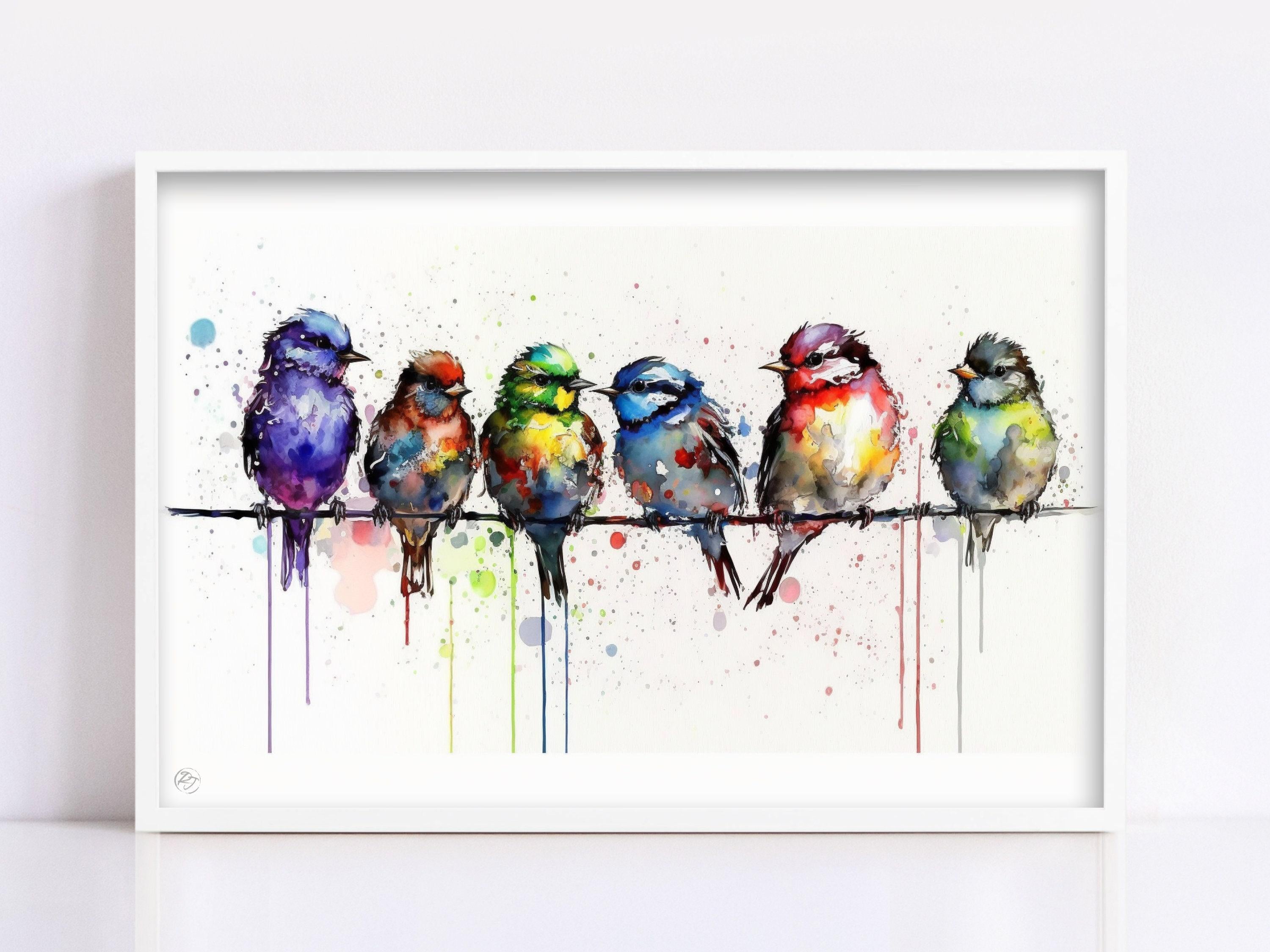 Nature's Chorus: Birds Watercolor Wall Decor Print, Giclee Print on Canvas, Artist Paper, Watercolor Paper, Available in Extra Large Sizes
