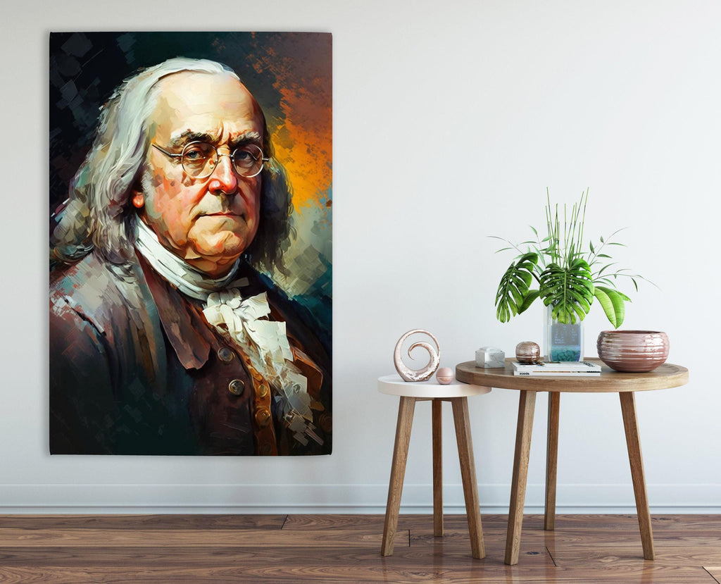 Benjamin Franklin Canvas Art - Founding Father Portrait | Historical Wall Art Print