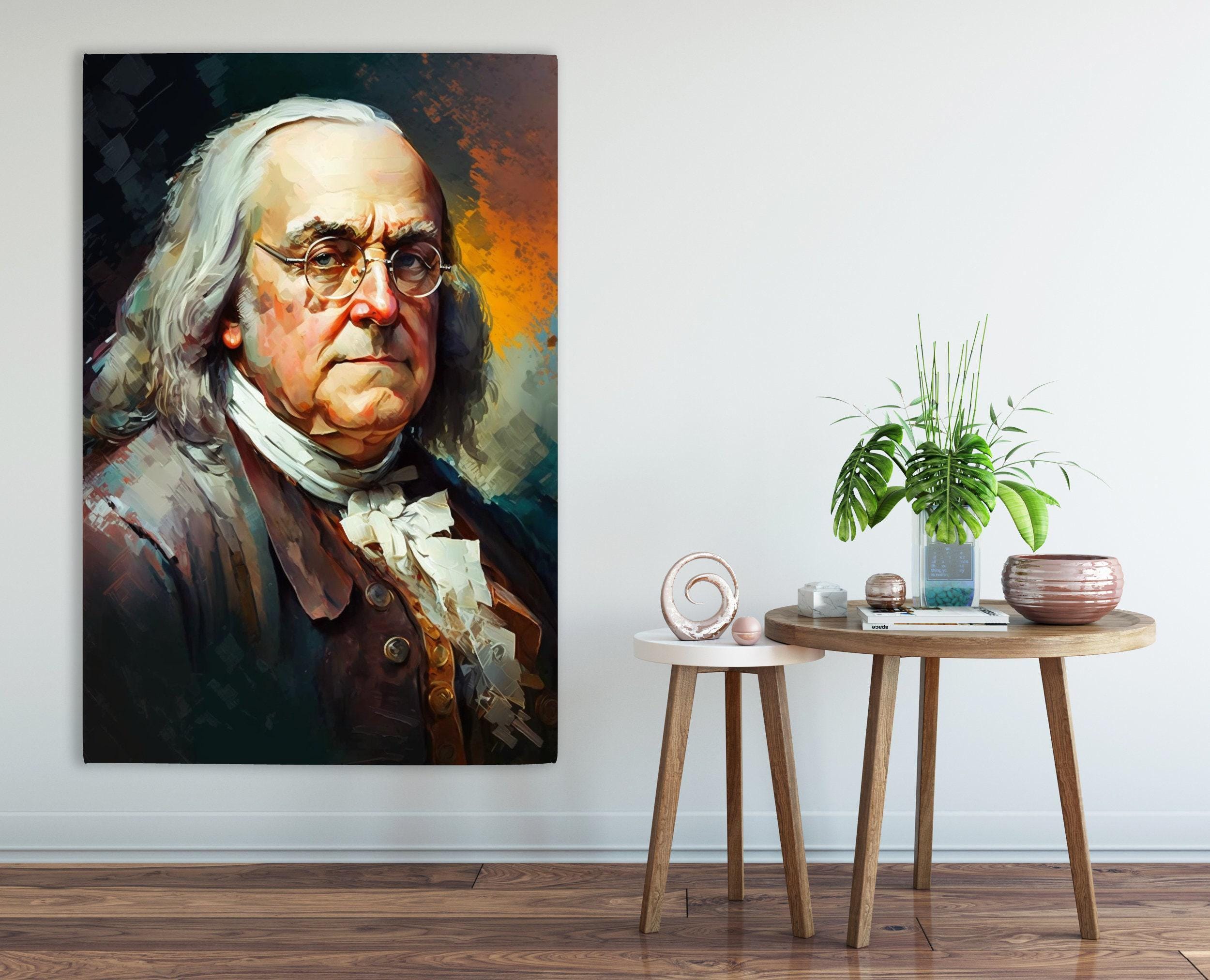 Benjamin Franklin Canvas Art - Founding Father Portrait | Historical Wall Art Print