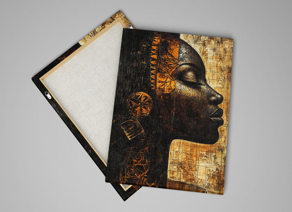 a picture of a woman's face on a piece of wood