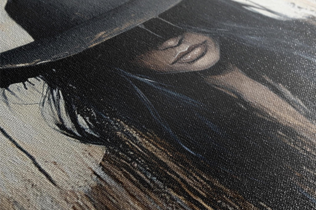 a painting of a woman wearing a hat