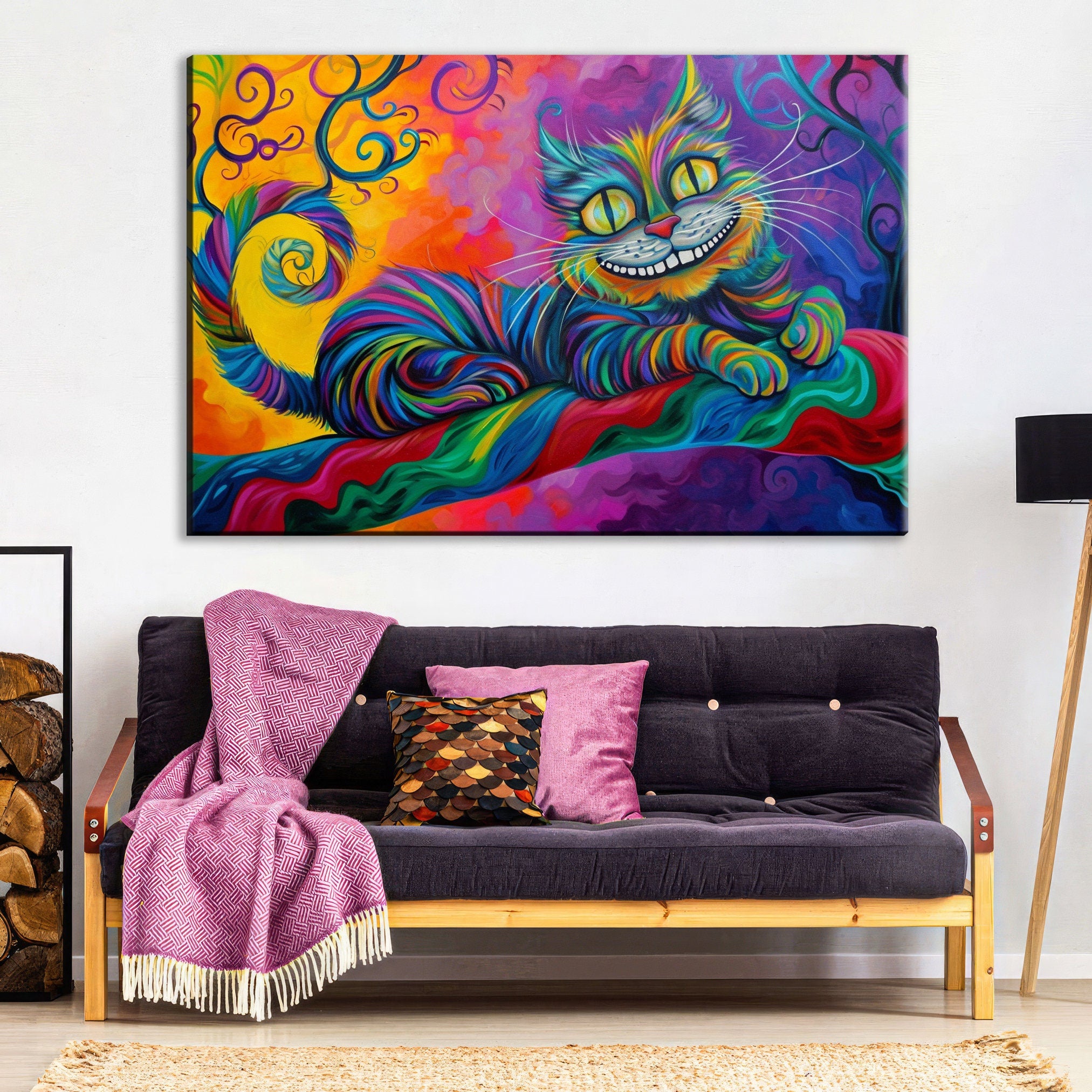 Cheshire Cat Painting – Gallery Wrapped Canvas | Fantasy Wall Art, Extra Large