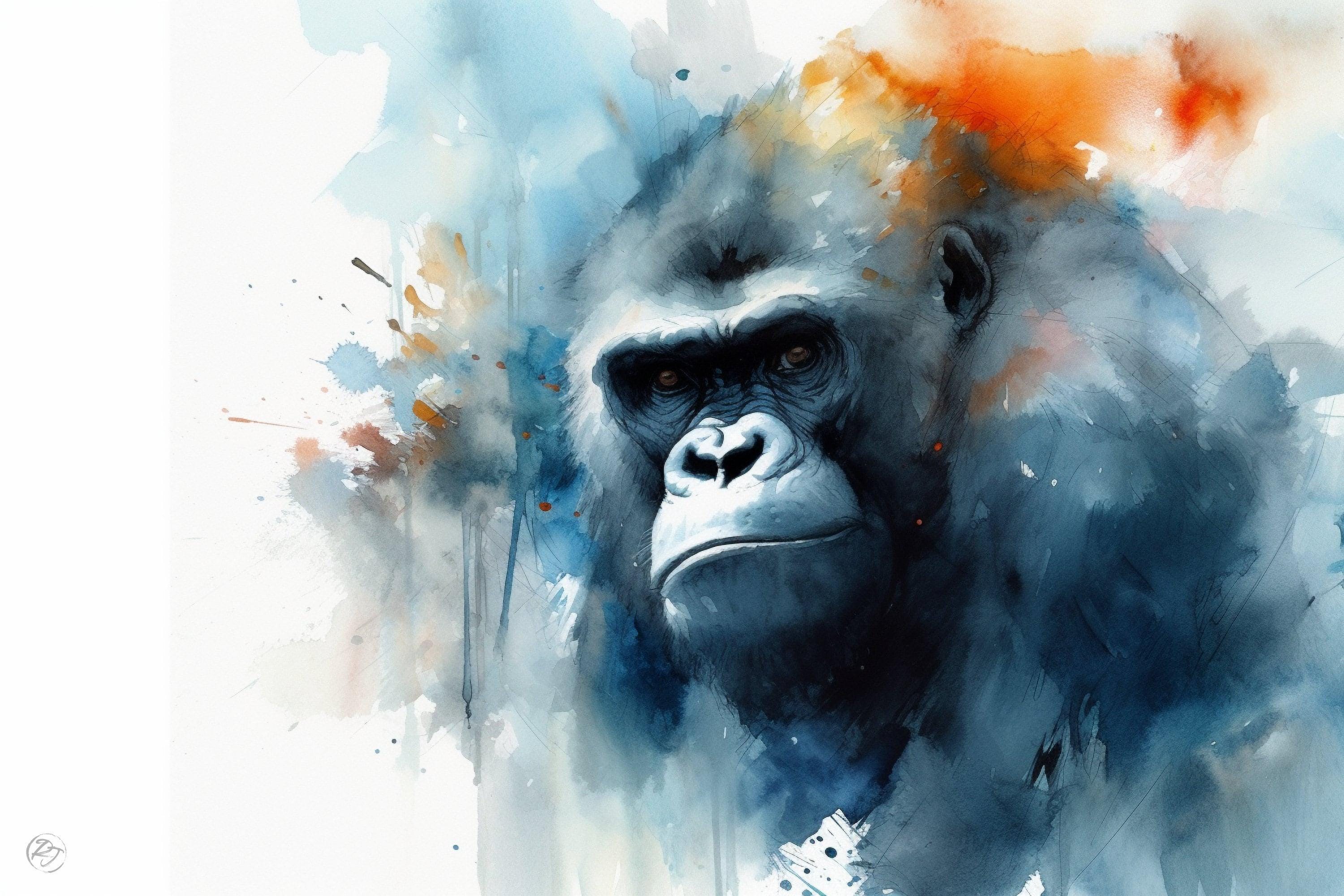 Strength in Silence: Watercolor Gorilla Wall Decor, Giclee Print on Canvas, Artist Paper, Watercolor Paper, Available in Extra Large Sizes